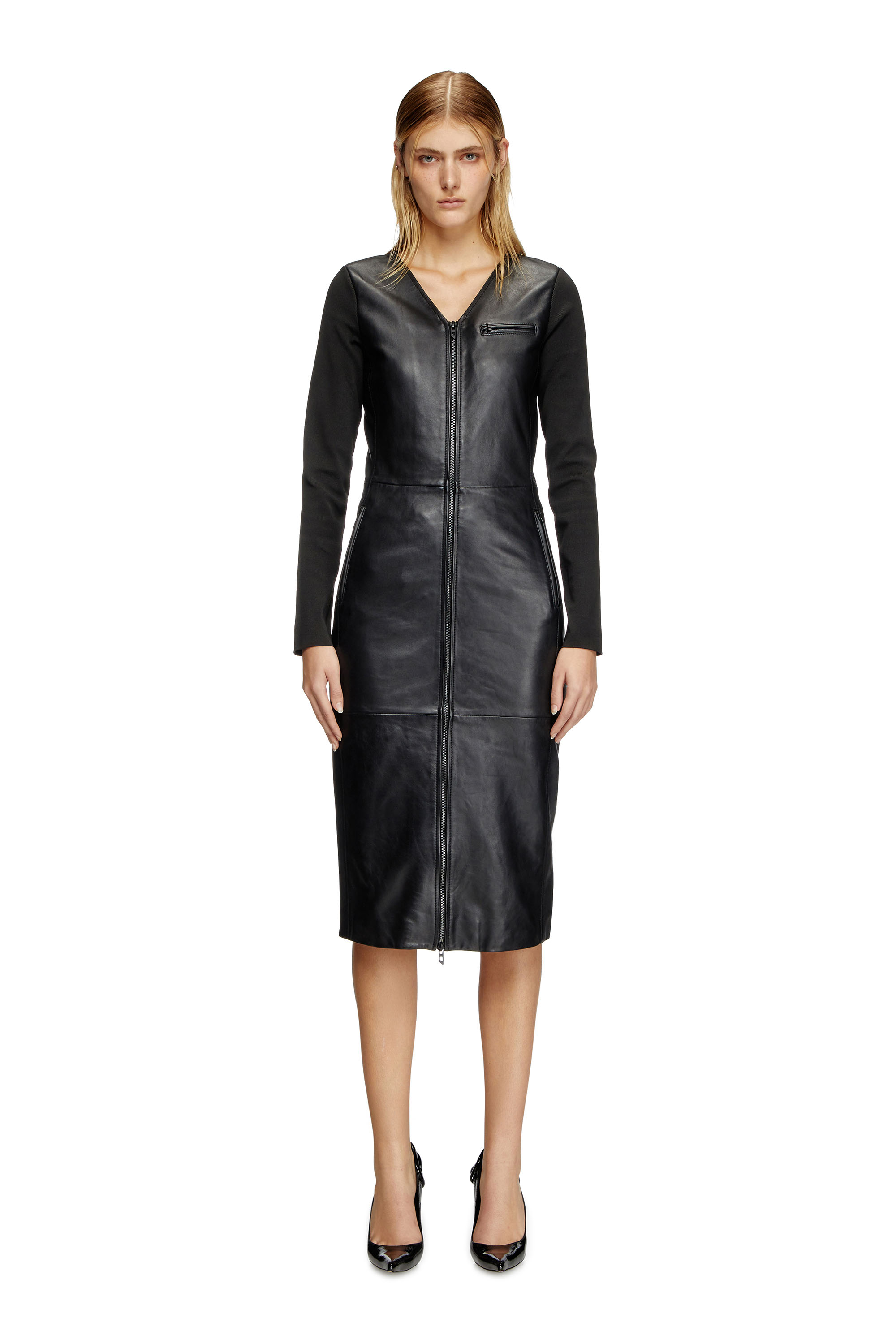 Diesel - L-OLA, Robe en cuir et maille stretch Femme in Noir - 1