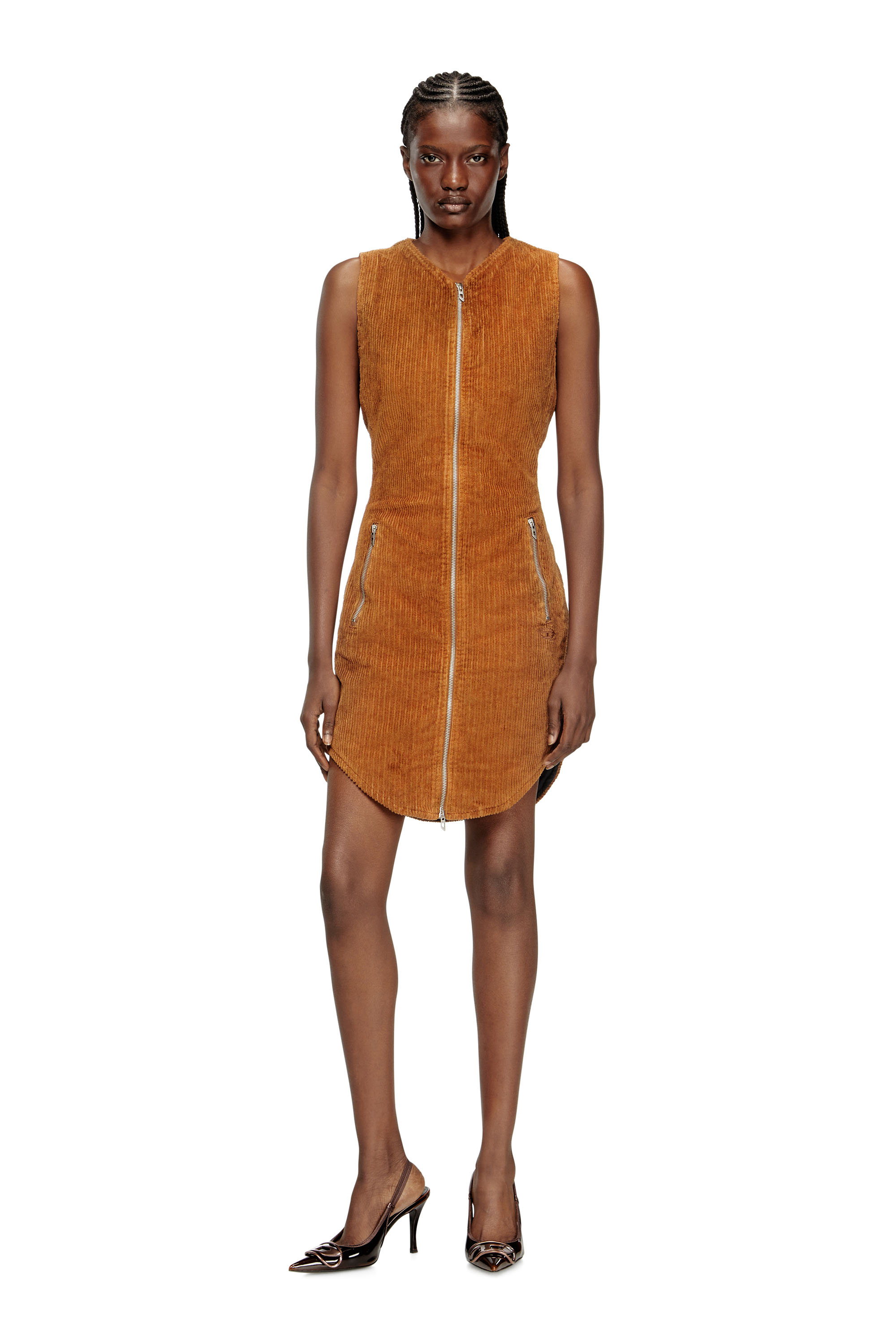 Diesel - D-ENEA, Mini robe en coton avec fermeture éclair à l'avant Femme in Marron - 3