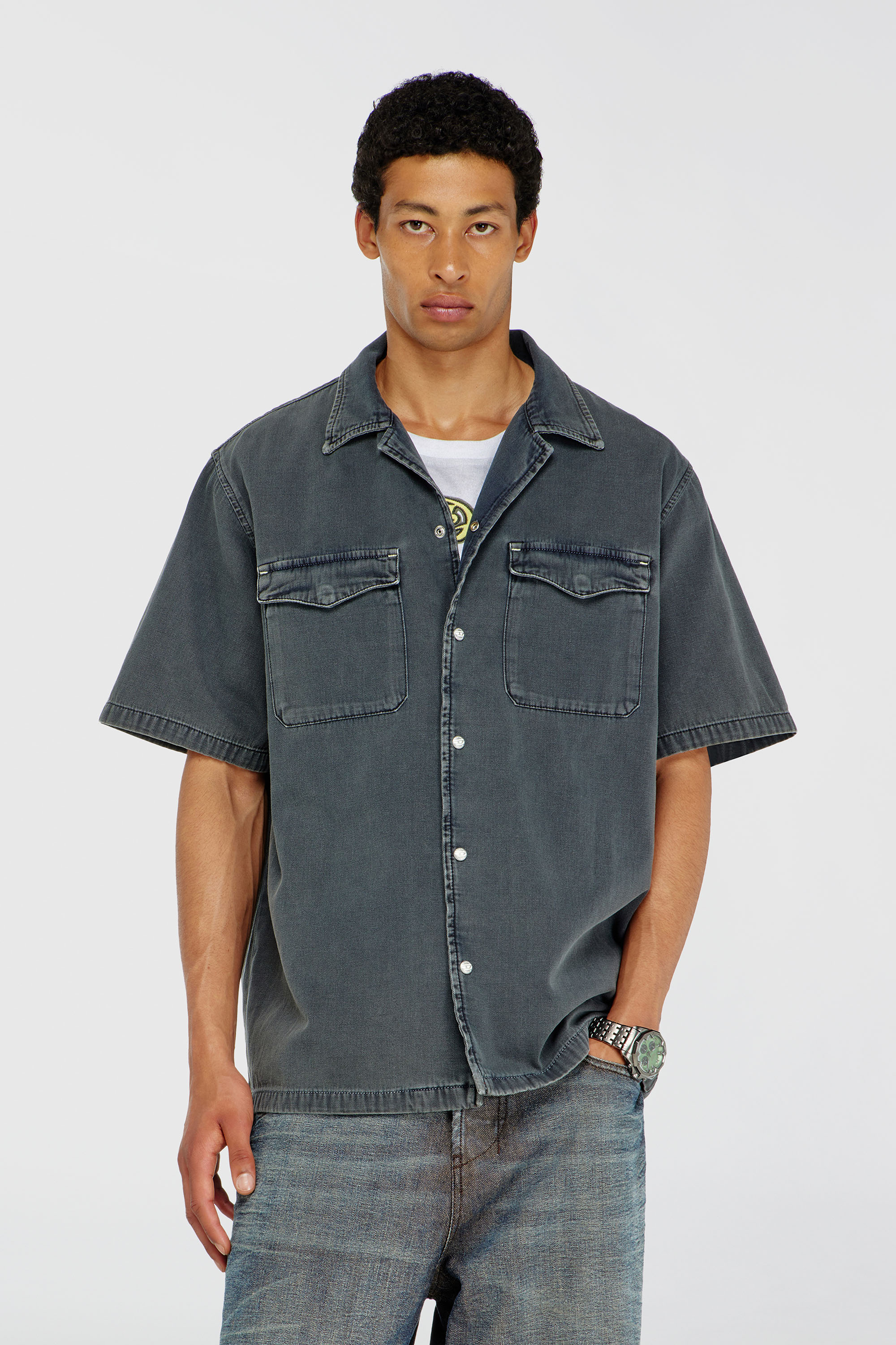 Diesel - D-NABIL-P, Chemise bowling en denim color&eacute; Homme in Gris - 1