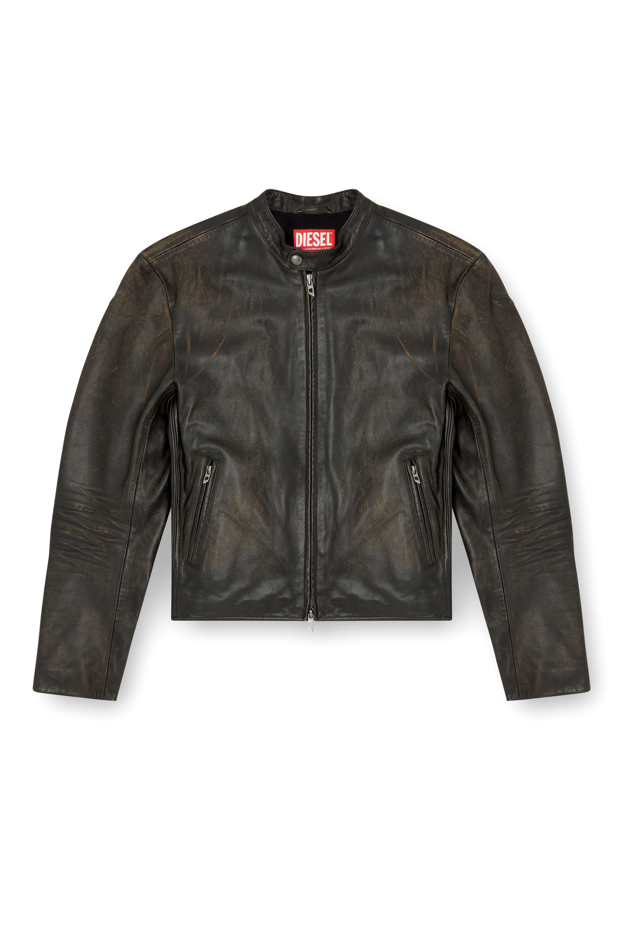 Diesel - L-AROSS, Veste de motard en cuir vieilli Homme in Marron - 3