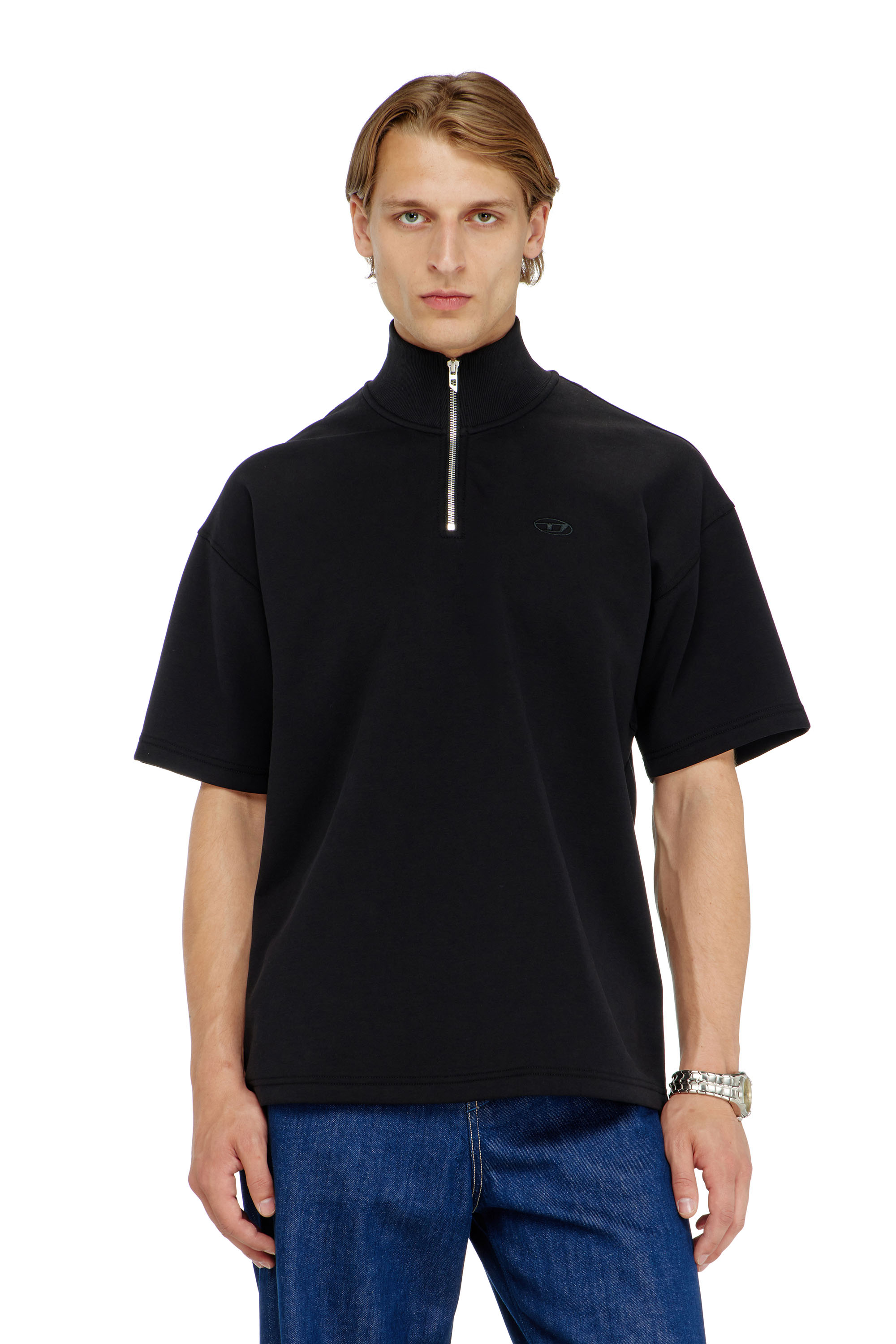 Diesel - S-CUBY, Sweat-shirt &agrave; manches courtes zipp&eacute; en scuba l&eacute;ger Homme in ToBeDefined - 1