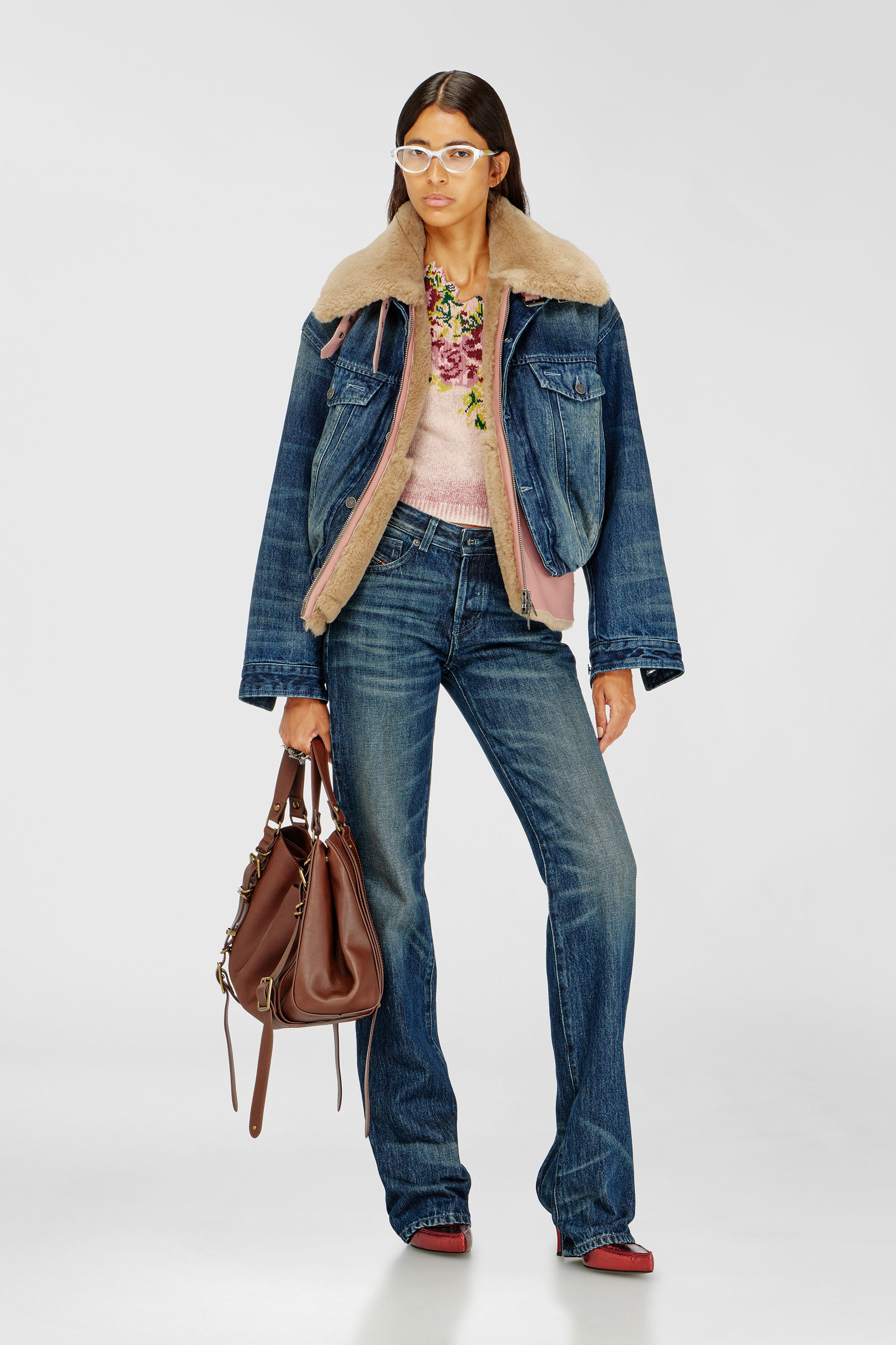 Diesel - DE-MORVI-FSJ, Veste trucker en denim avec taille &eacute;lastiqu&eacute;e Femme in Bleu - 1