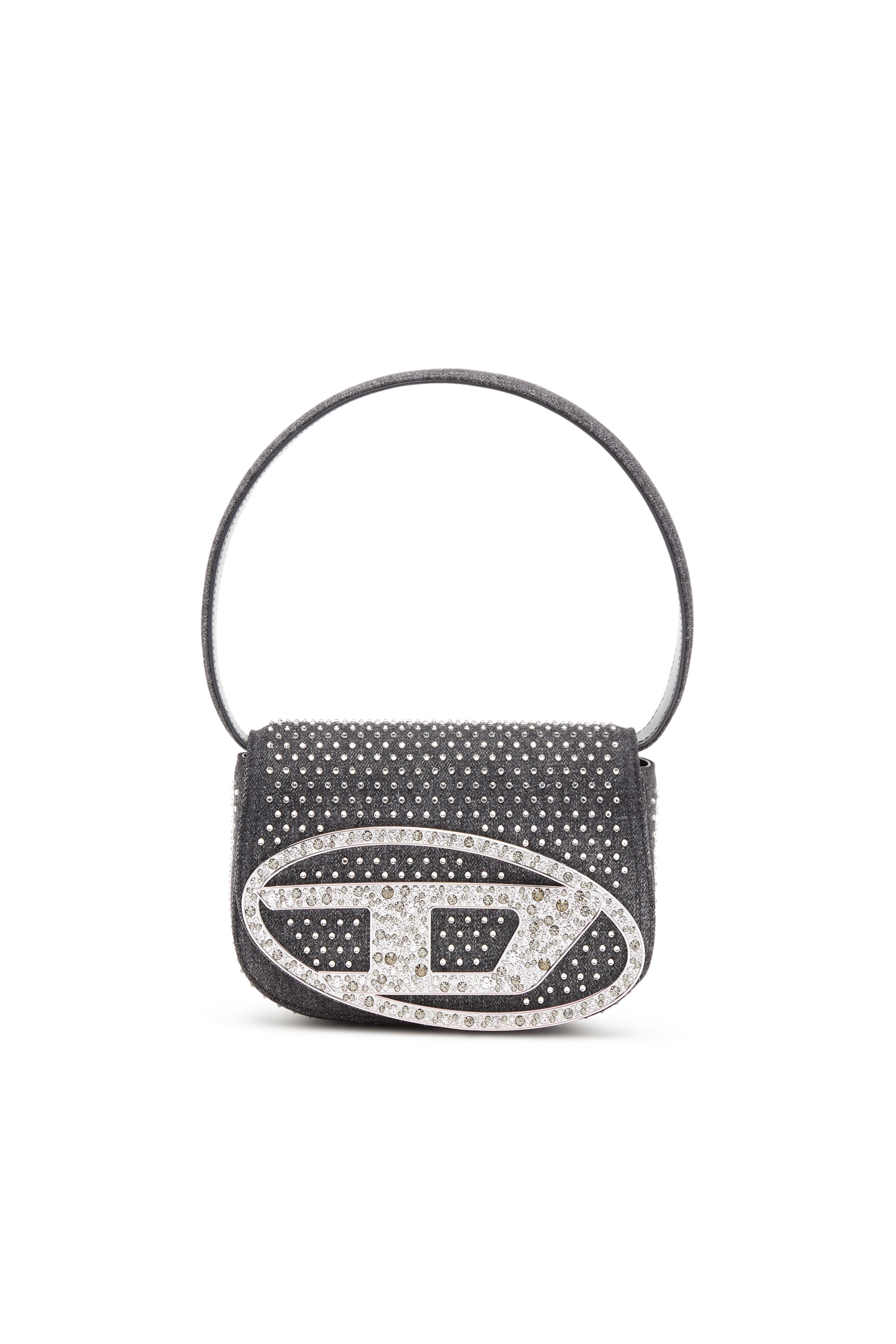 Diesel - 1DR, Woman 1DR-Iconic shoulder bag in denim and crystals in Black - Image 1