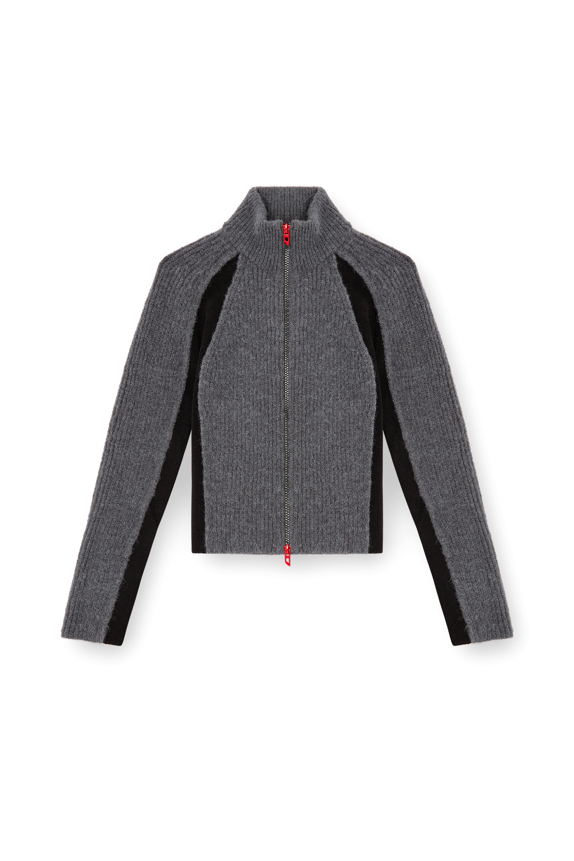Diesel - M-LOUISE, Cardigan en mélange d'alpaga avec inserts contrastants Femme in Gris - 3