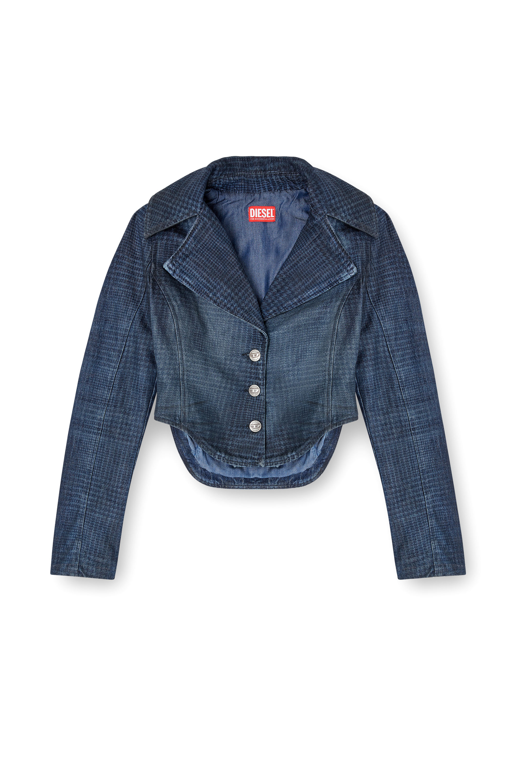 Diesel - DE-ALI-S, Veste courte en denim Prince de Galles Femme in Bleu - 3