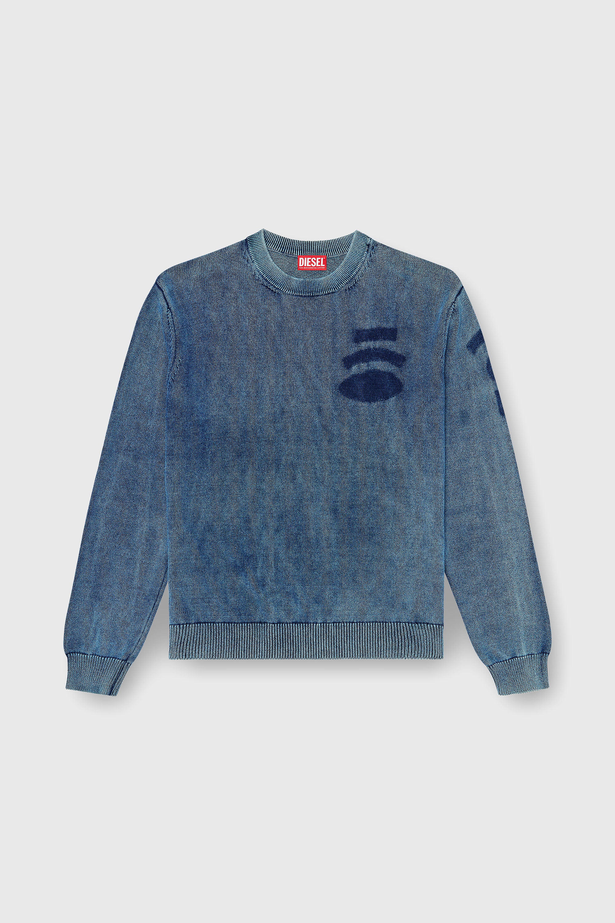 Diesel - K-PERNE, Pull en maille effet denim avec patchs Homme in Bleu - 2