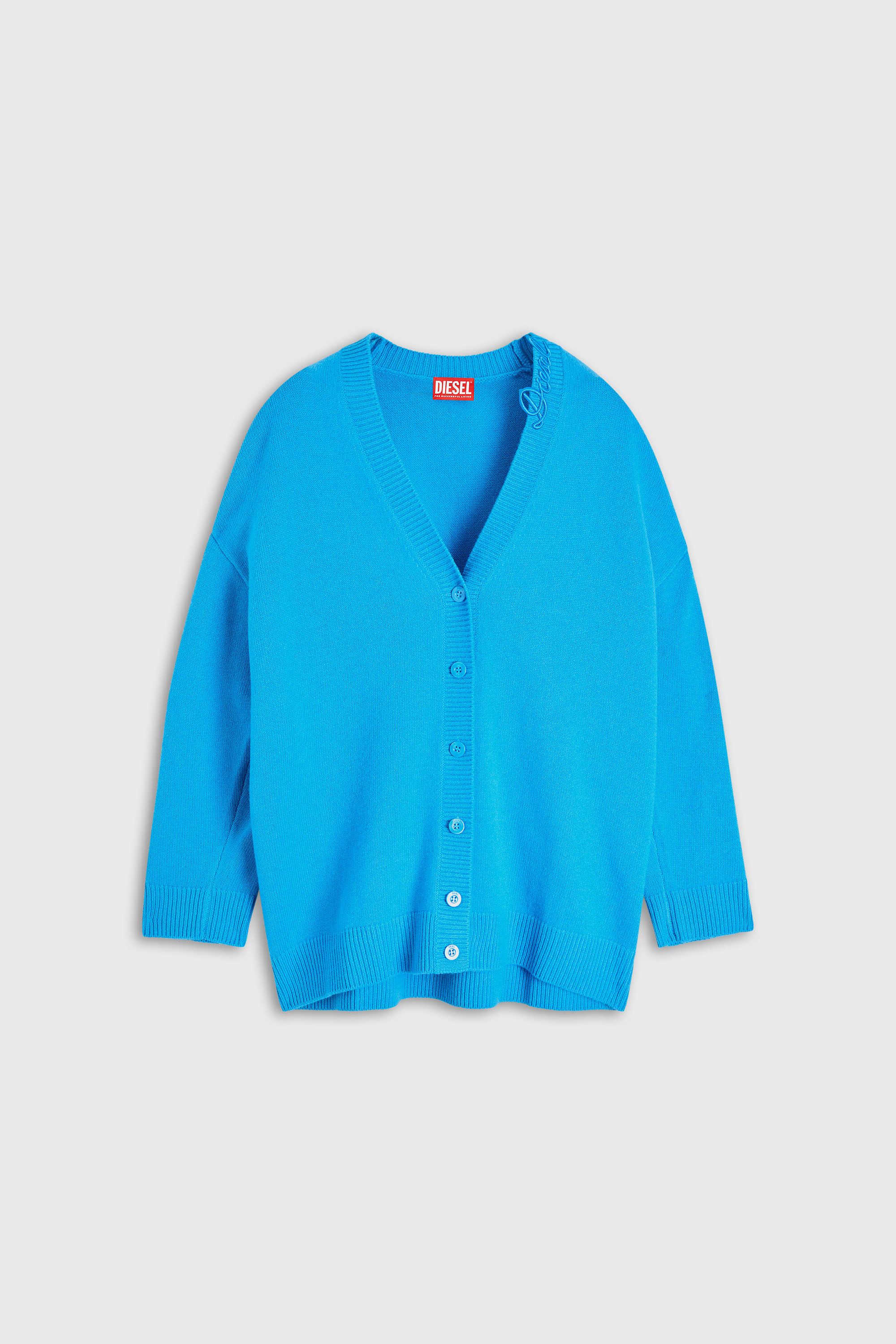 Diesel - M-IMIRA, Cardigan en laine &agrave; col en V avec logo au col Femme in Bleu - 2
