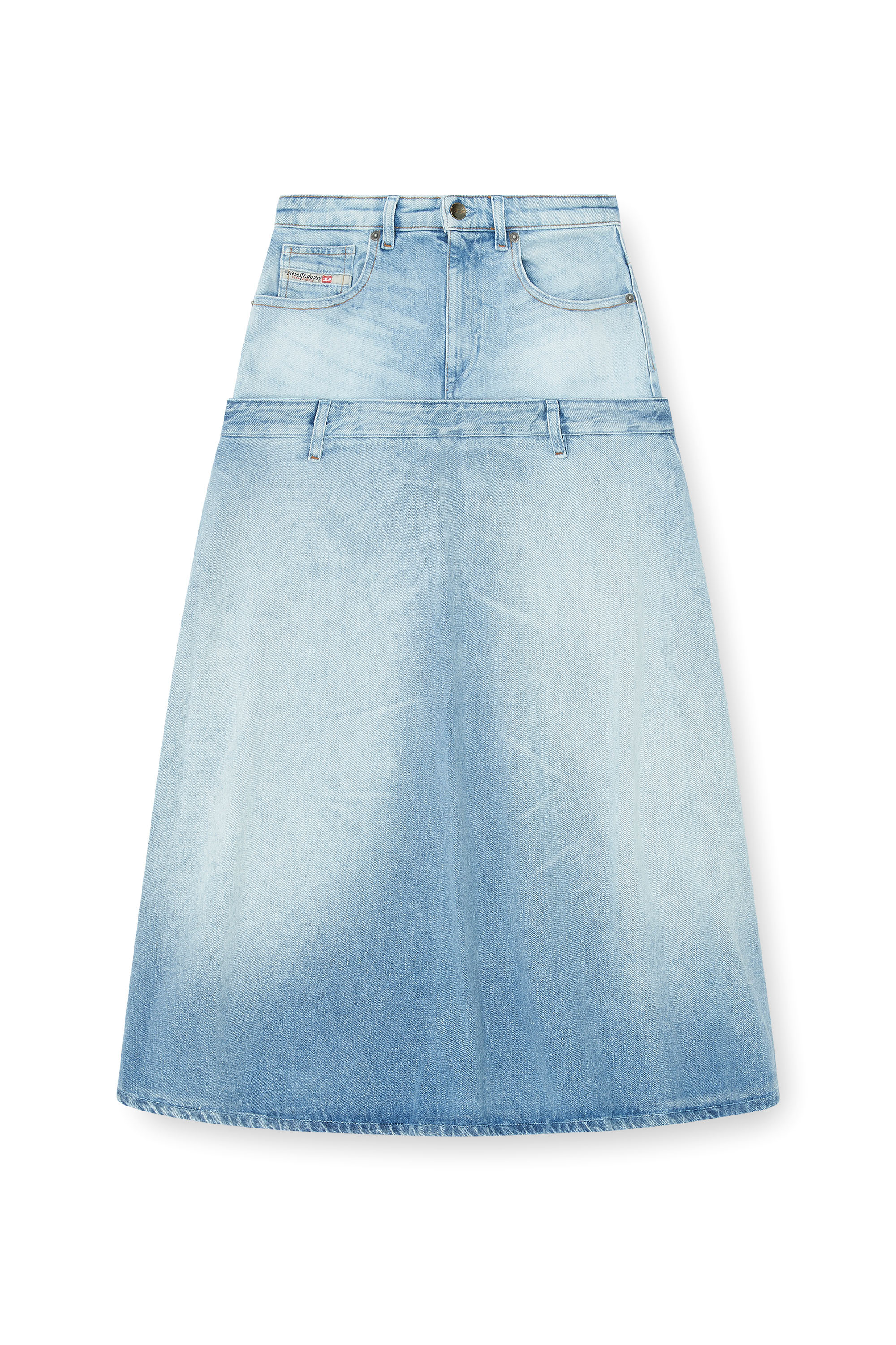 Diesel - DE-VORYA-S, Jupe en denim &agrave; design superpos&eacute; Femme in Bleu - 2