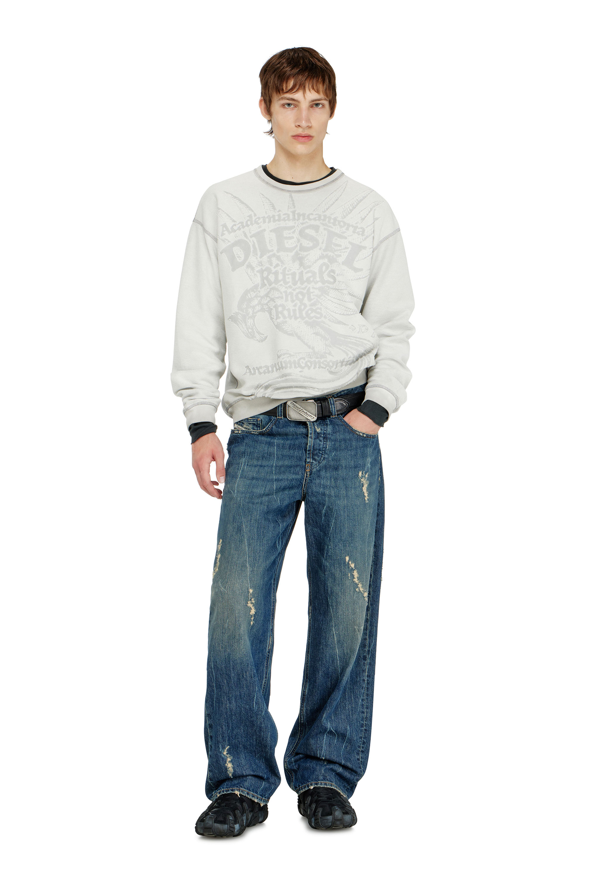 Diesel - S-ARON-RAW, Sweat-shirt avec imprim&eacute; d&eacute;vor&eacute; Homme in ToBeDefined - 2