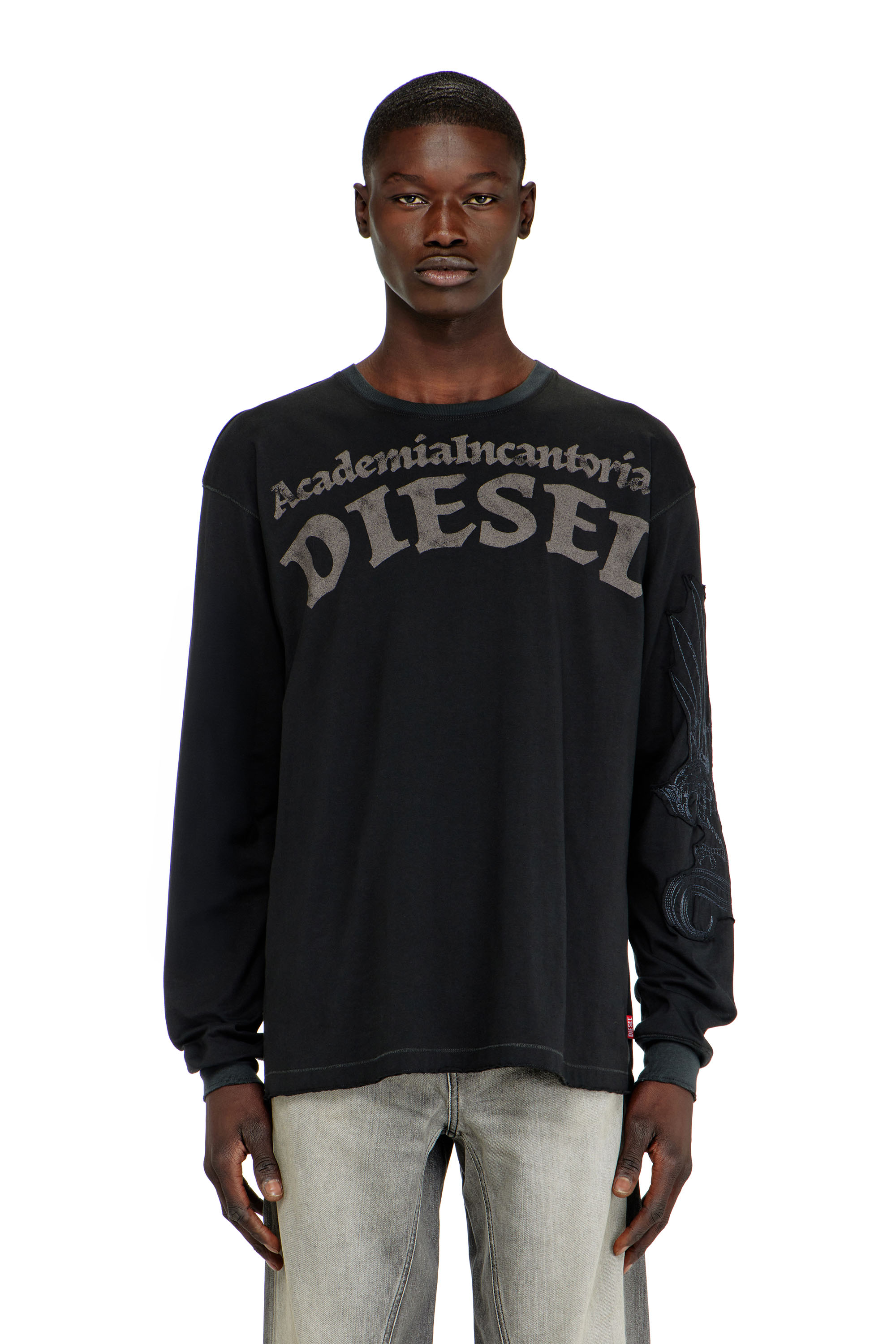 Diesel - T-NORM-LS-AA3, T-shirt manches longues avec imprim&eacute;s et patchs Homme in Noir - 3