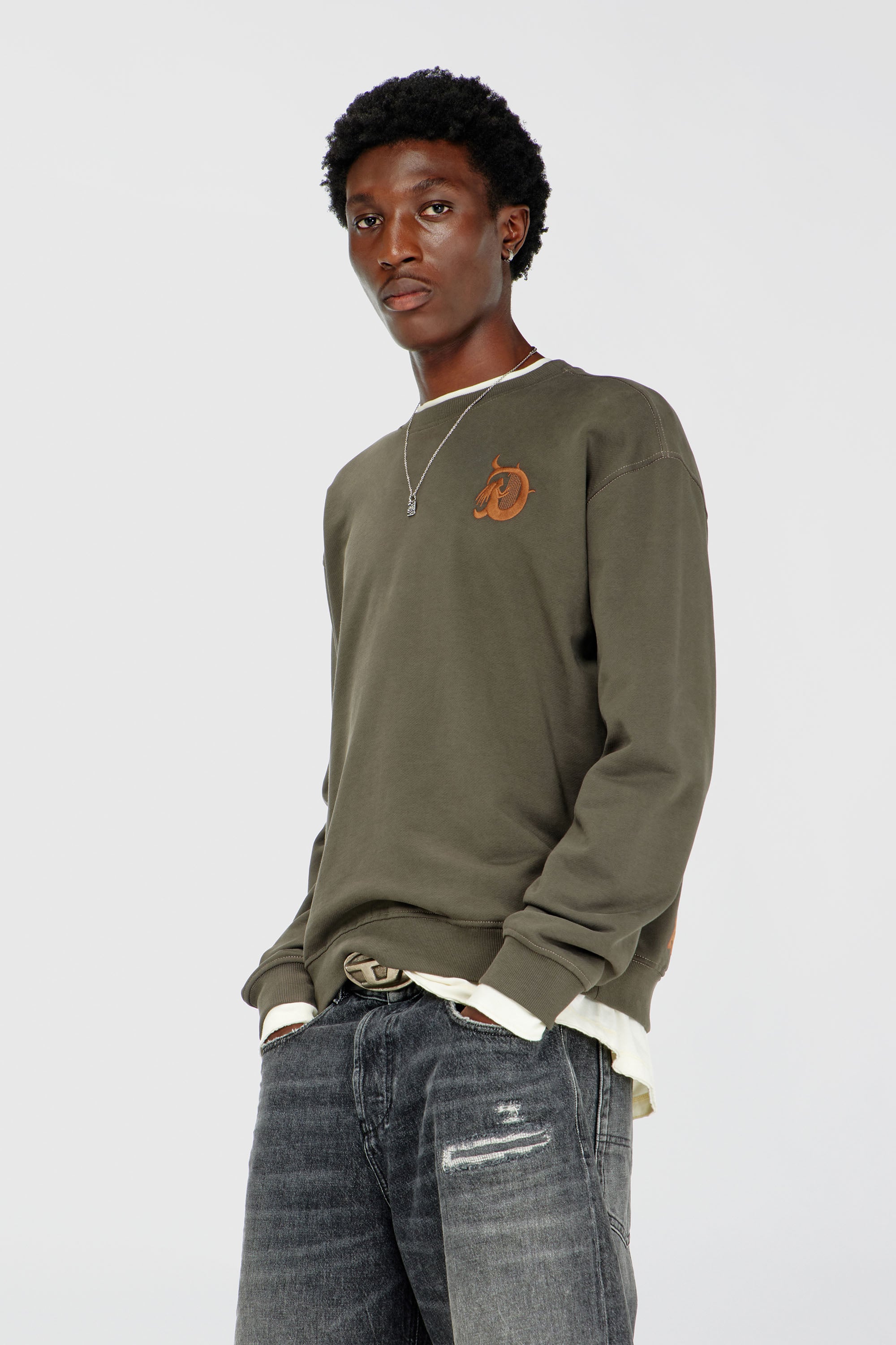 Diesel - S-NORM-AA4, Sweat-shirt avec broderie et imprim&eacute; flock Homme in Vert - 1