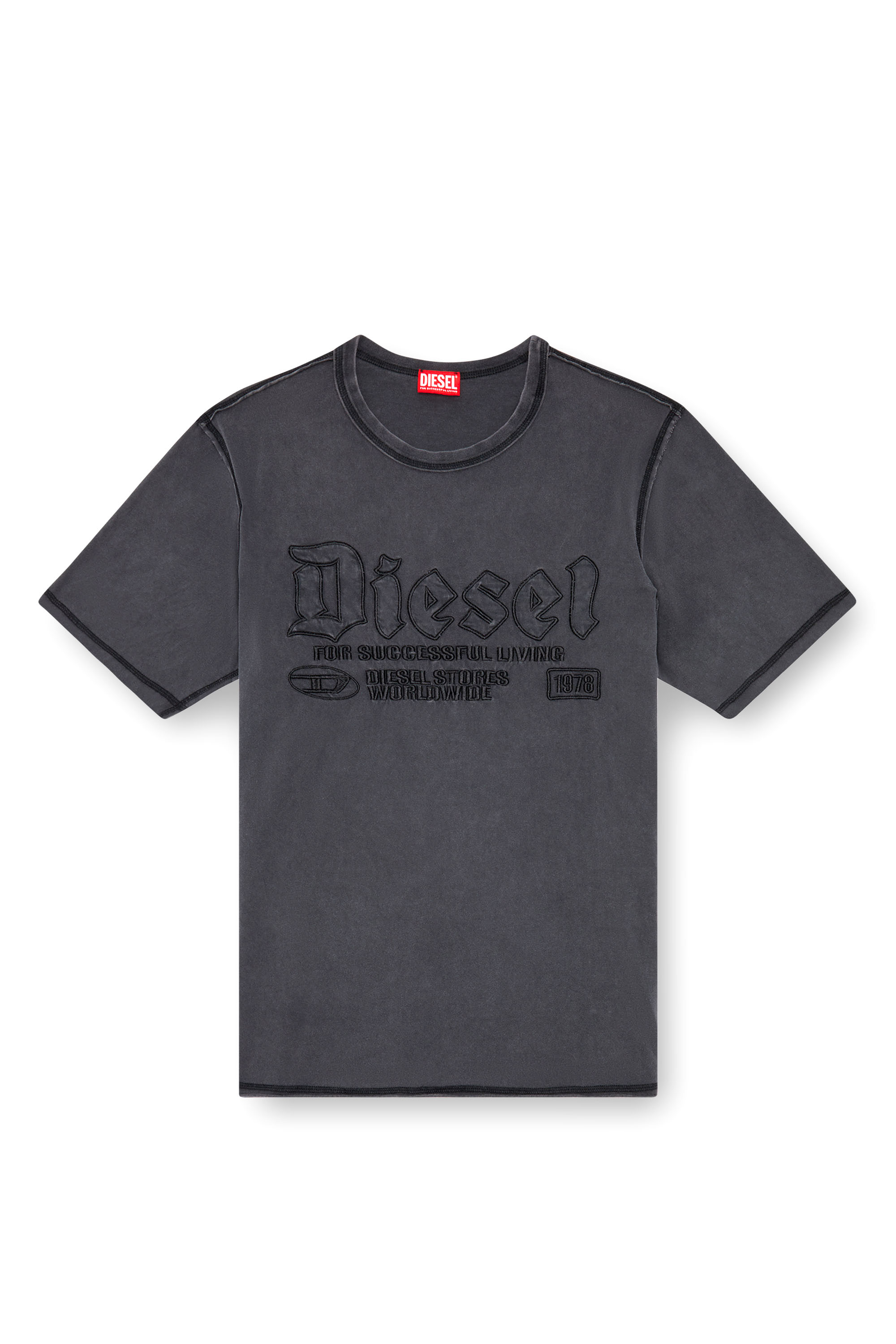 Diesel - T-RAWJUST, Homme T-shirt délavé avec broderie ton sur ton in Noir - Image 3