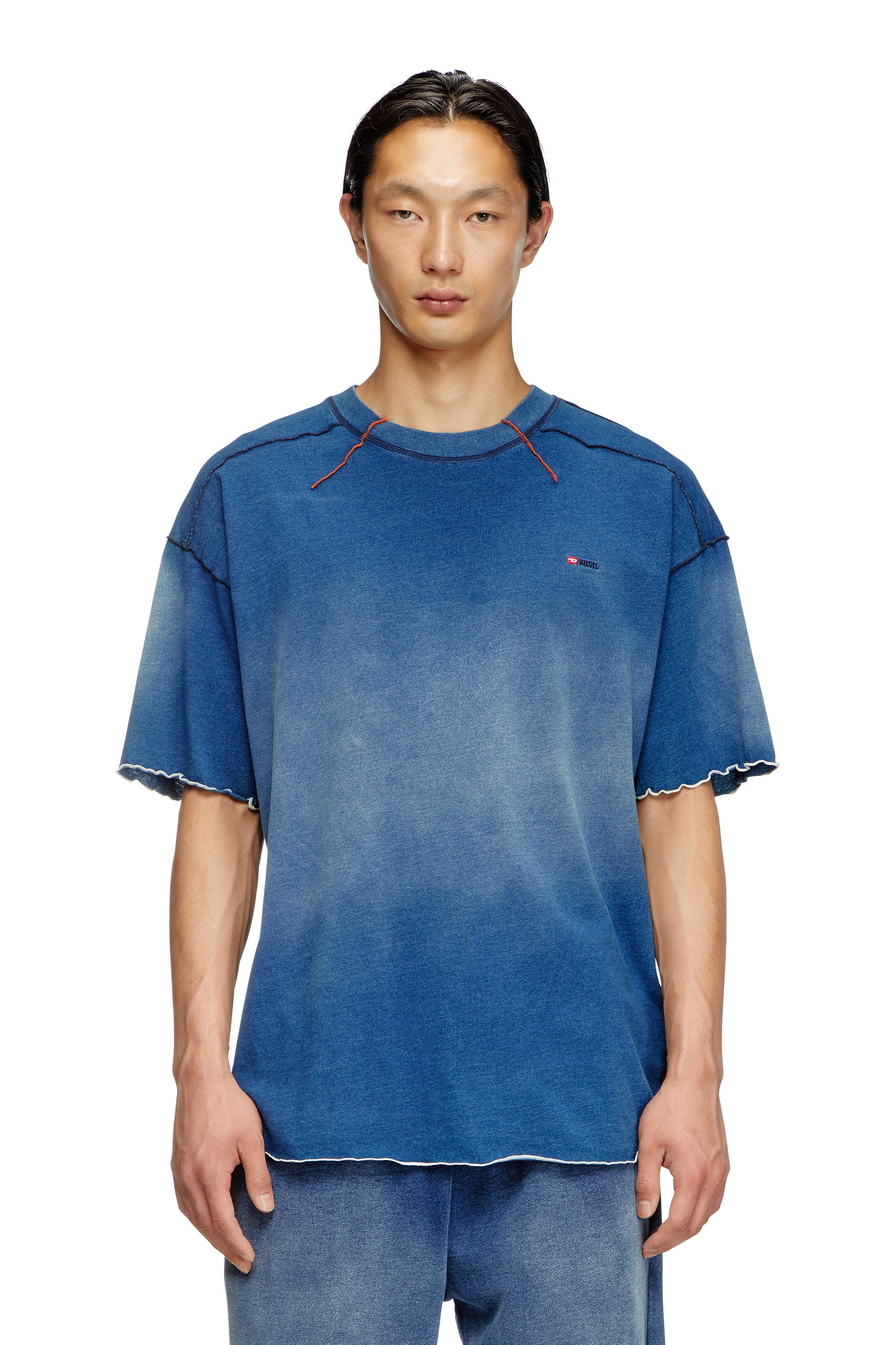 Diesel - T-CRAO-BOXT, T-shirt délavé avec micro logo Homme in Bleu - 3