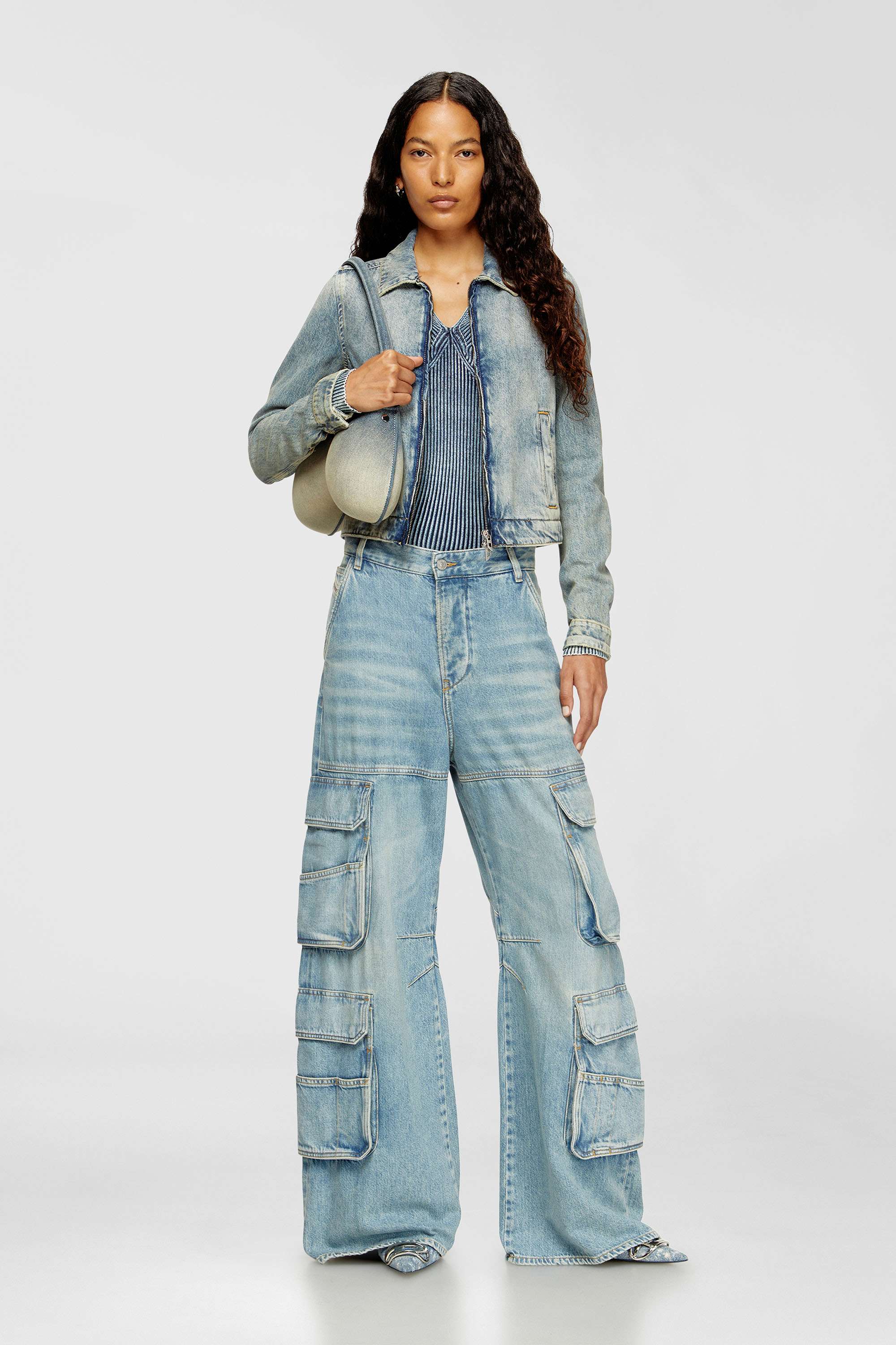 Diesel - DE-CORB, Veste en denim fluide effet sali Femme in Bleu - 1