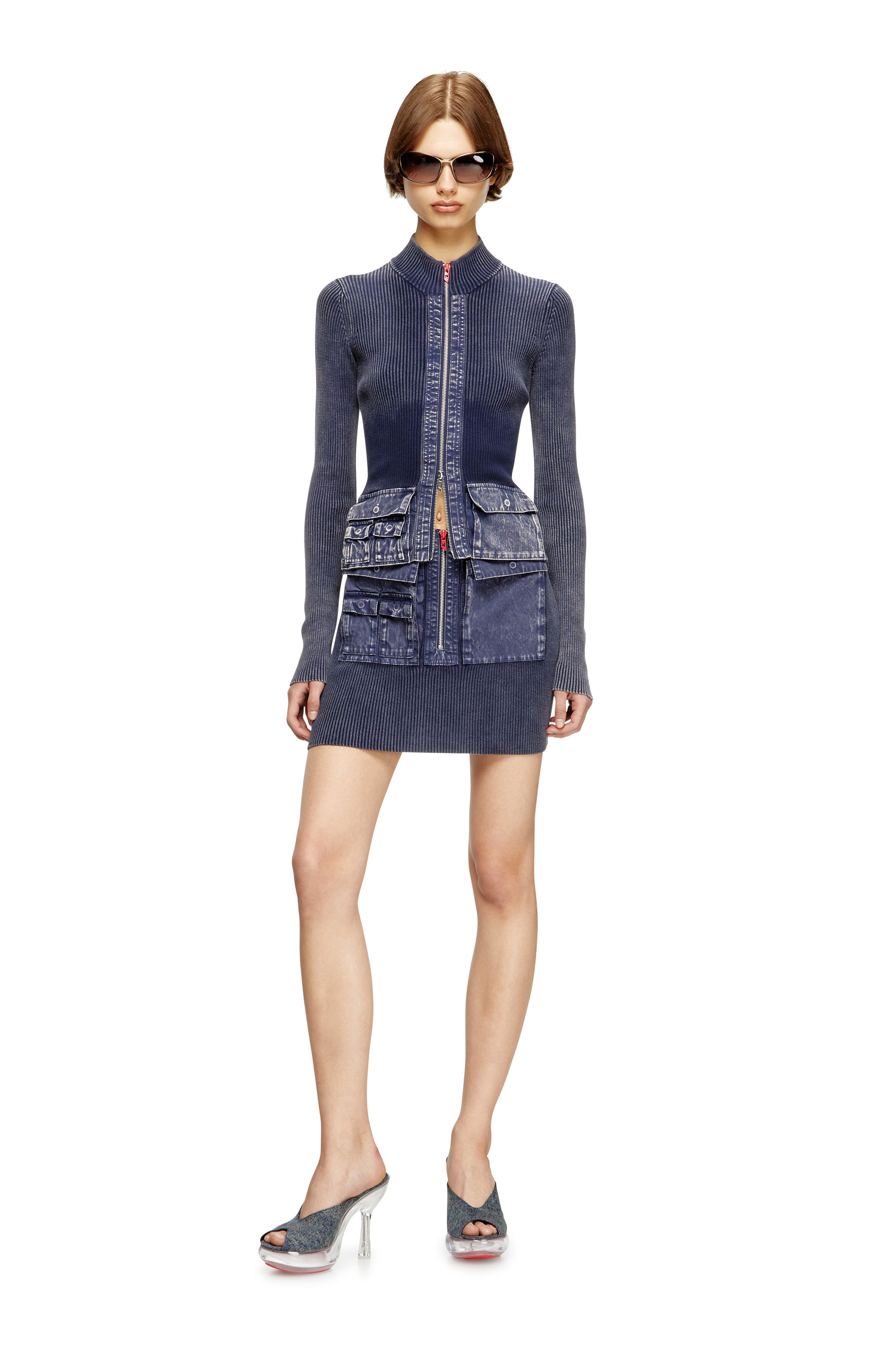 Diesel - M-MELISSA, Cardigan zippé avec poches cargo en denim Femme in Bleu - 1