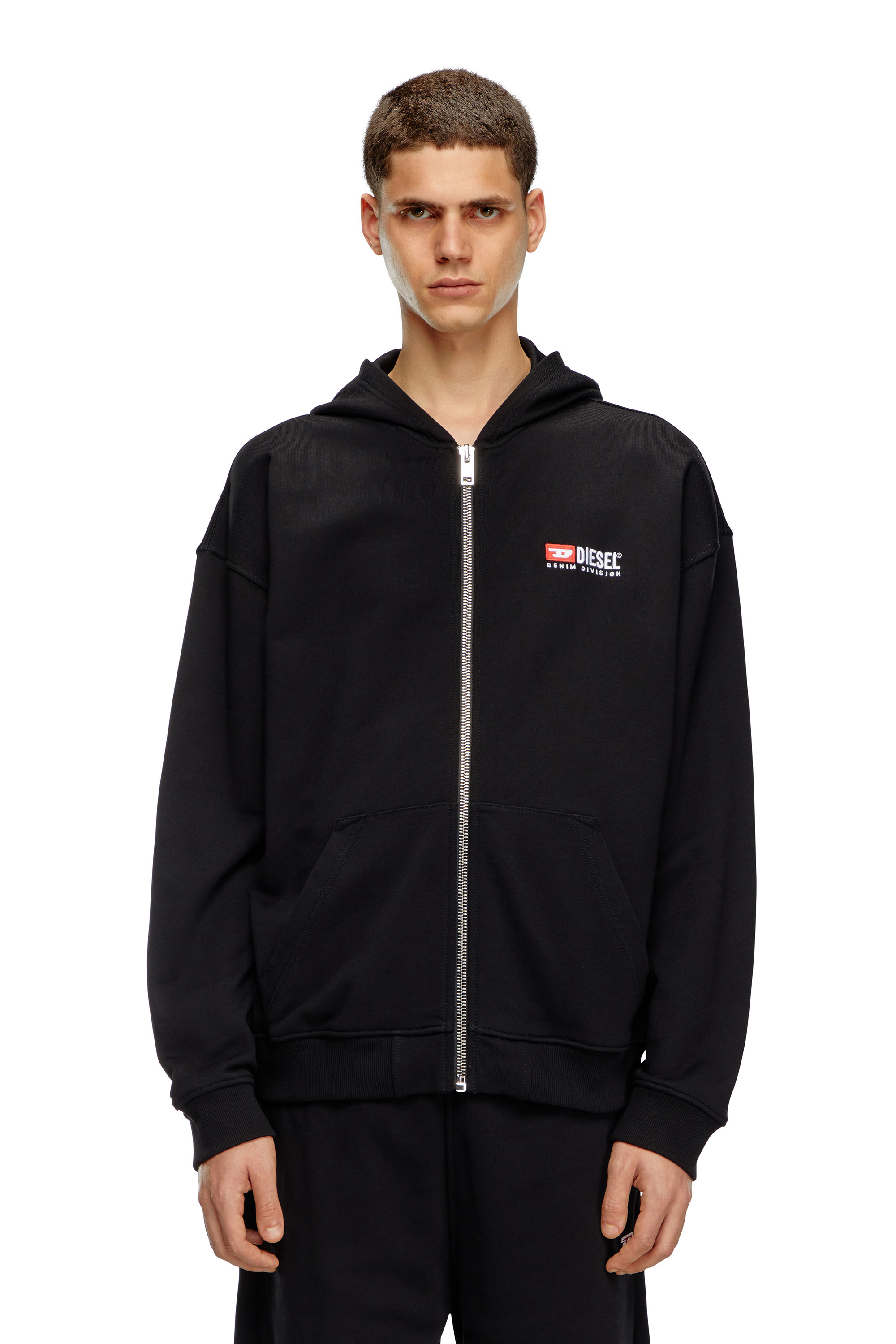 Diesel - S-BOXT-HOOD-ZIP-DIV, Sweat-shirt à capuche zippé avec broderie Diesel Homme in Noir - 5