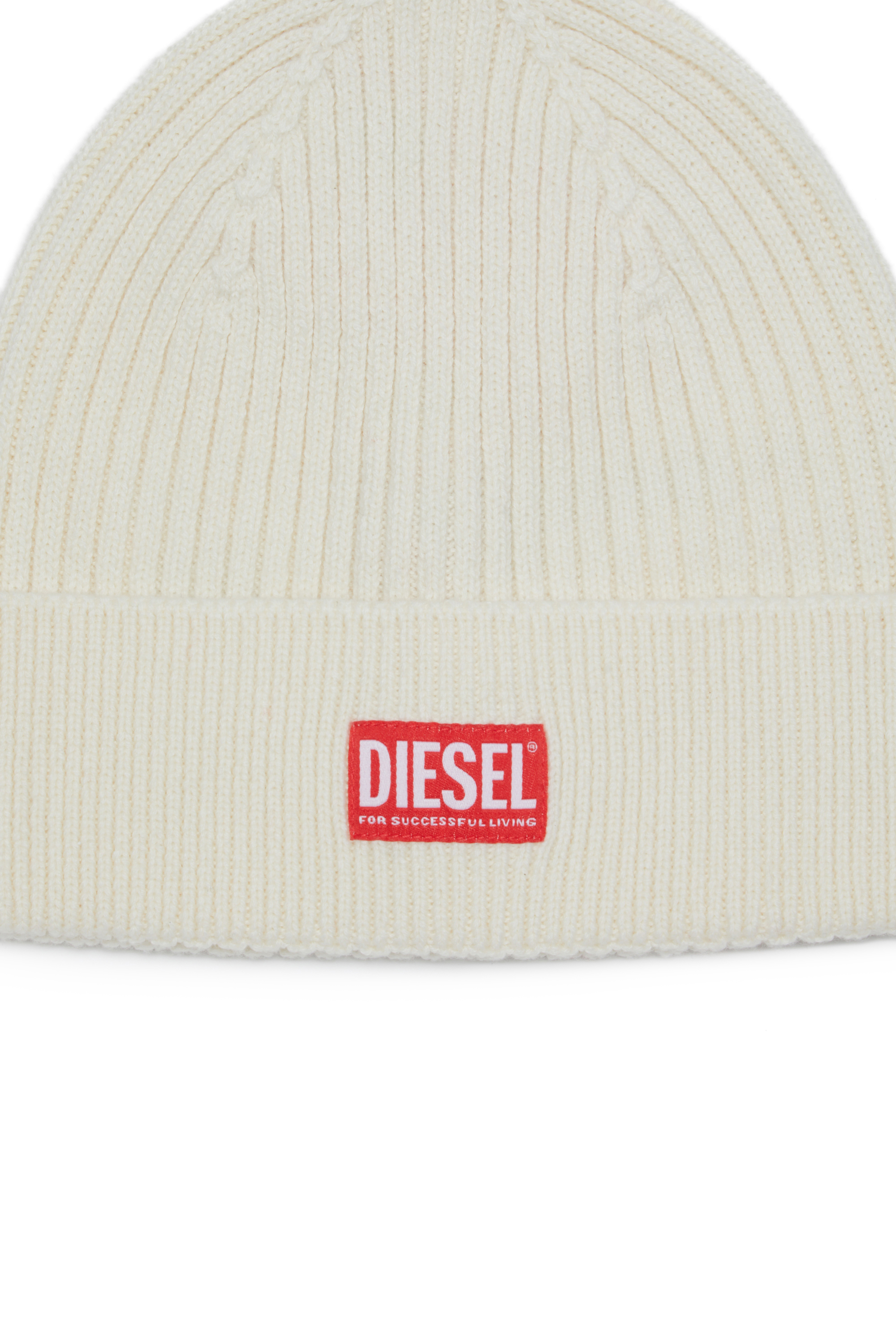 Diesel - K-CODER-H 2X2, Bonnet côtelé avec empiècement à logo Mixte in Blanc - 3