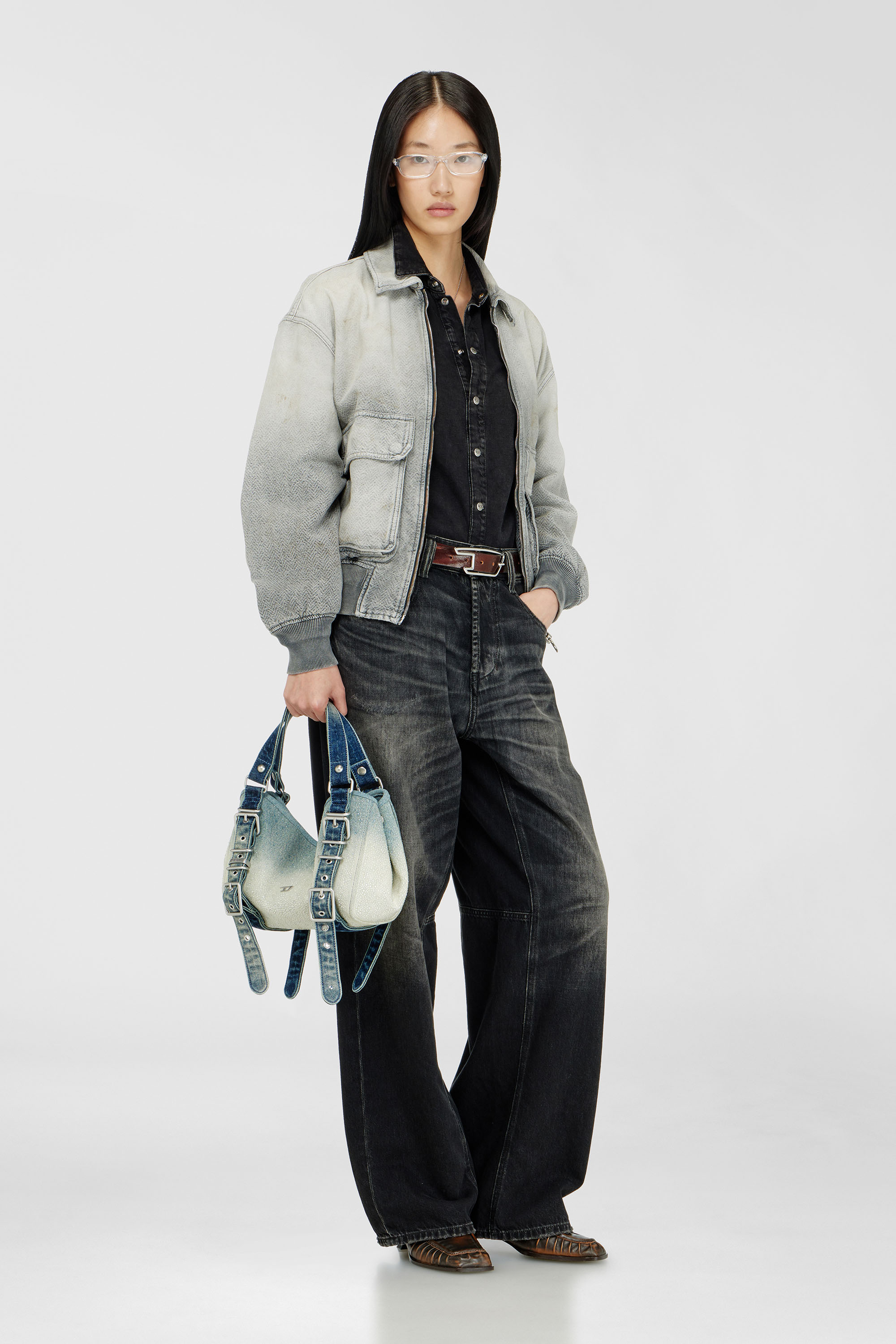 Diesel - D-ONE TOPHANDLE S, D-One-Sac small &agrave; poign&eacute;e sup&eacute;rieure en denim solaris&eacute; orn&eacute; de cristaux Femme in Bleu - 3
