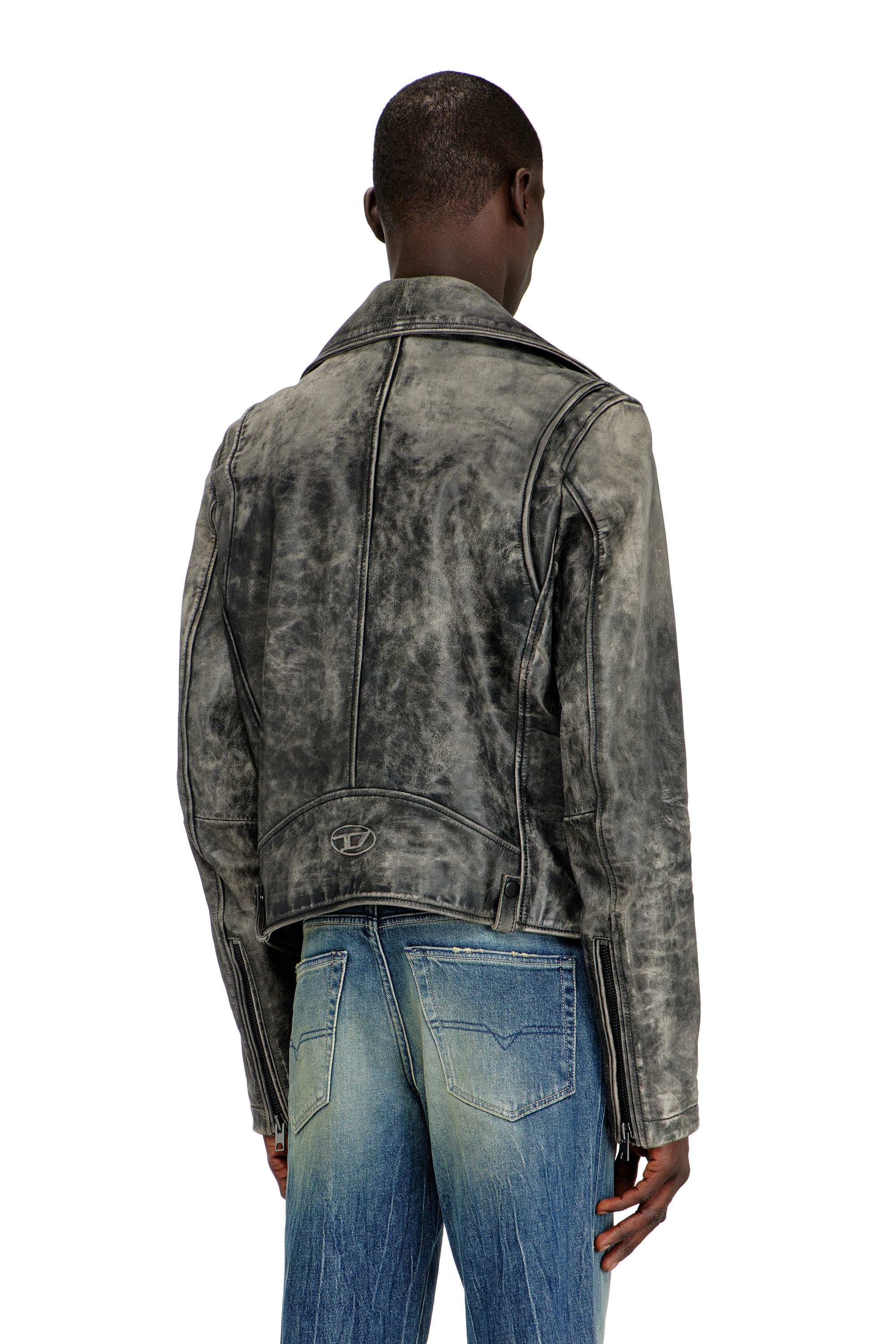 Diesel - L-EON-CJCM, Veste biker en cuir trait&eacute; Homme in Gris - 4