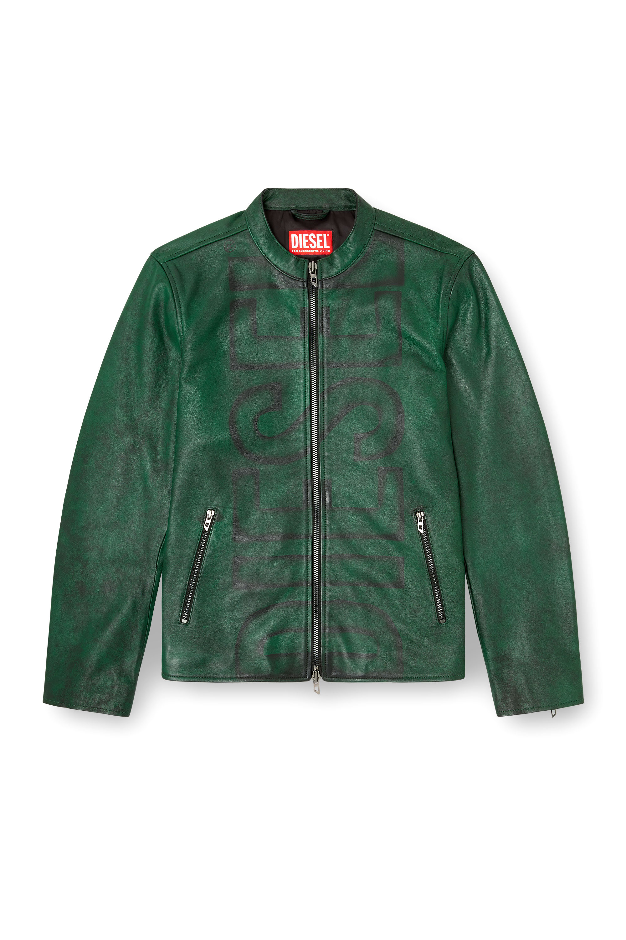 Diesel - L-EVERT-A, Veste de motard en cuir traité avec logo délavé Homme in Vert - 3
