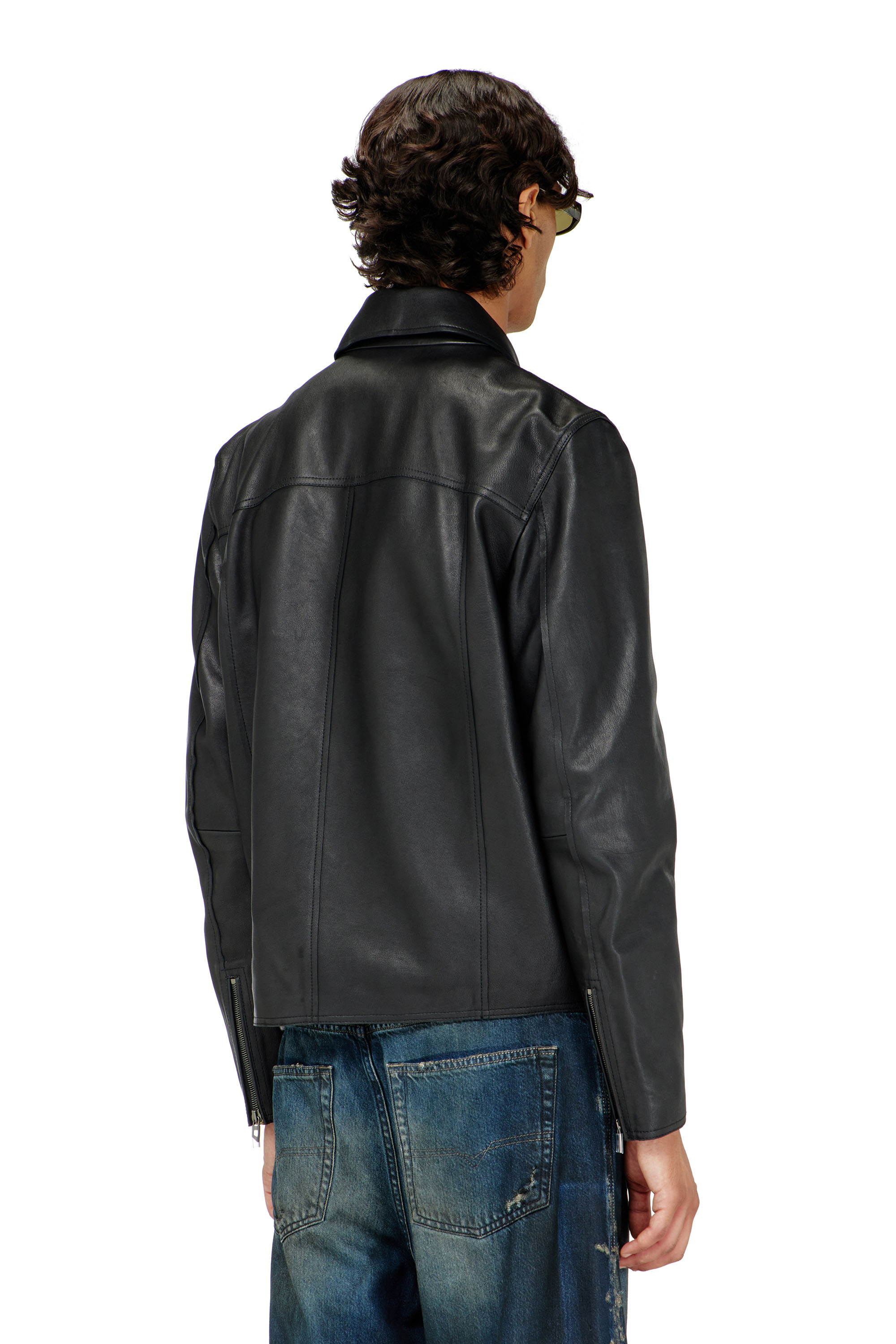 Diesel - L-KORN-A, Veste en cuir avec Oval D emboss&eacute; Homme in Noir - 4