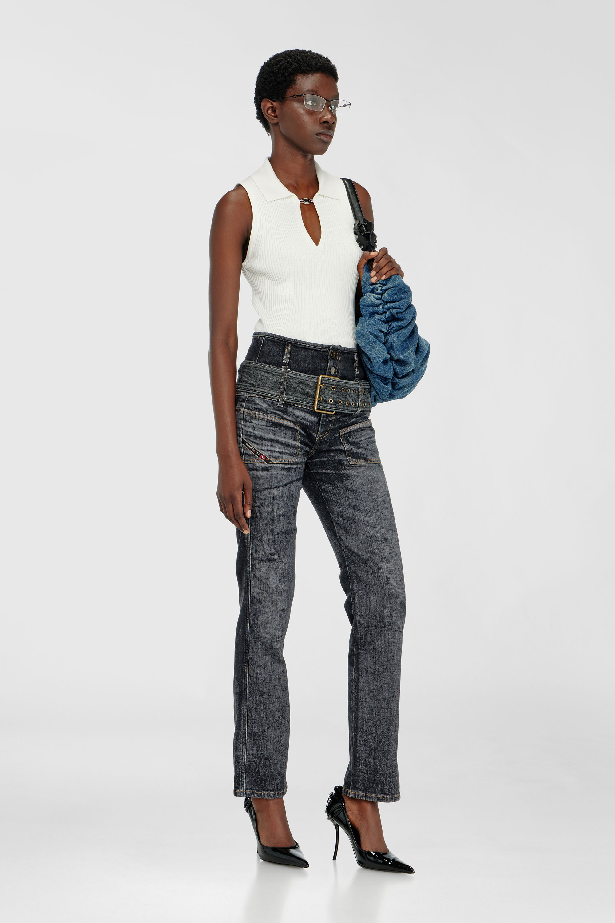 Diesel - M-LILITA, Polo sans manches en maille c&ocirc;tel&eacute;e, m&eacute;lange de soie Femme in Blanc - 1
