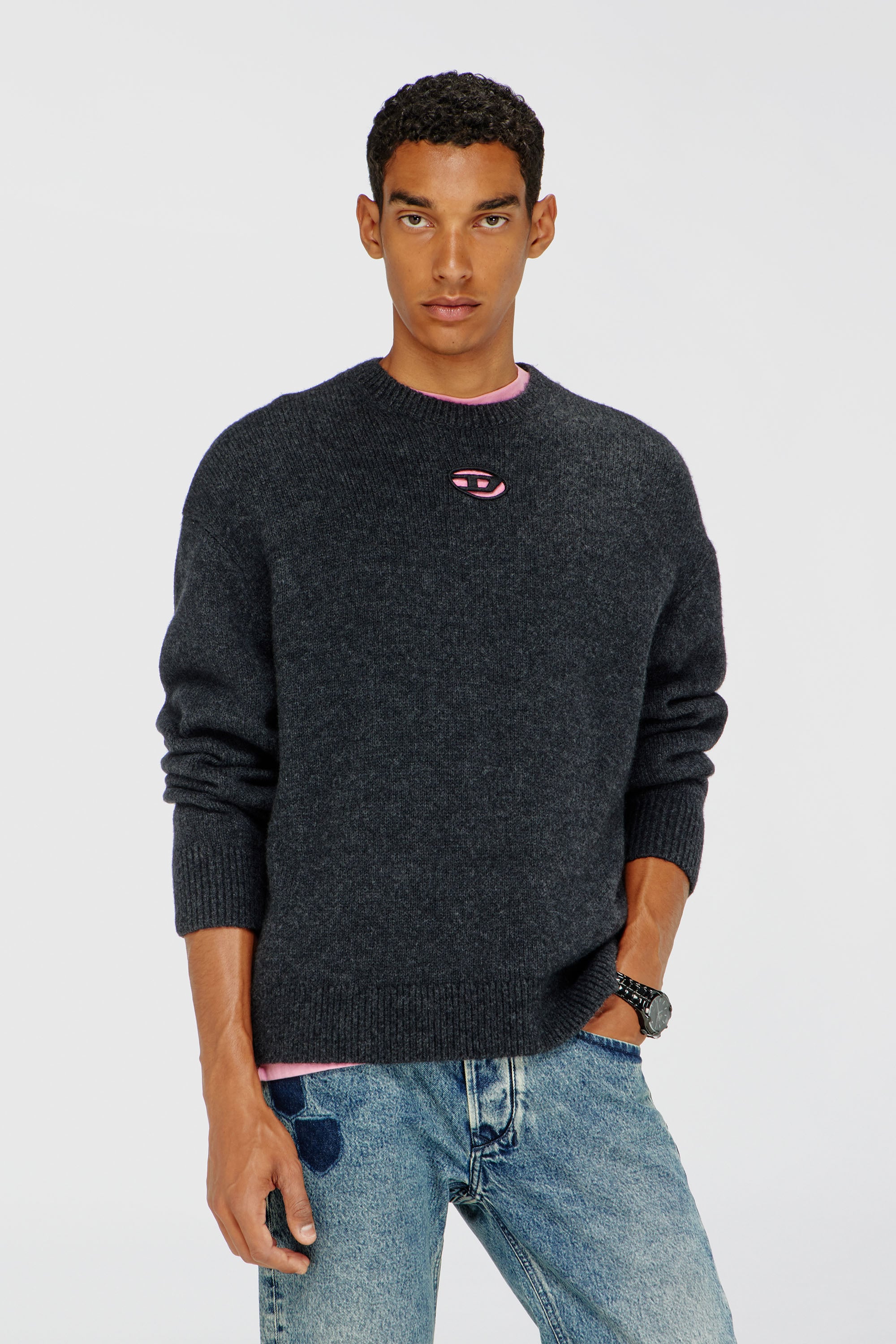 Diesel - K-AREESO, Pull en m&eacute;lange de laine et alpaga Homme in Noir - 1