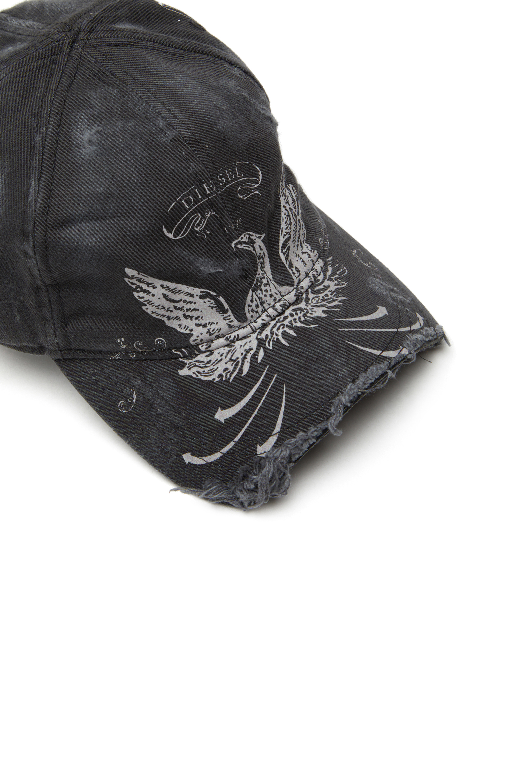 Diesel - C-FENIX, Casquette de baseball effet vieilli avec imprimé du phénix Homme in Noir - 3