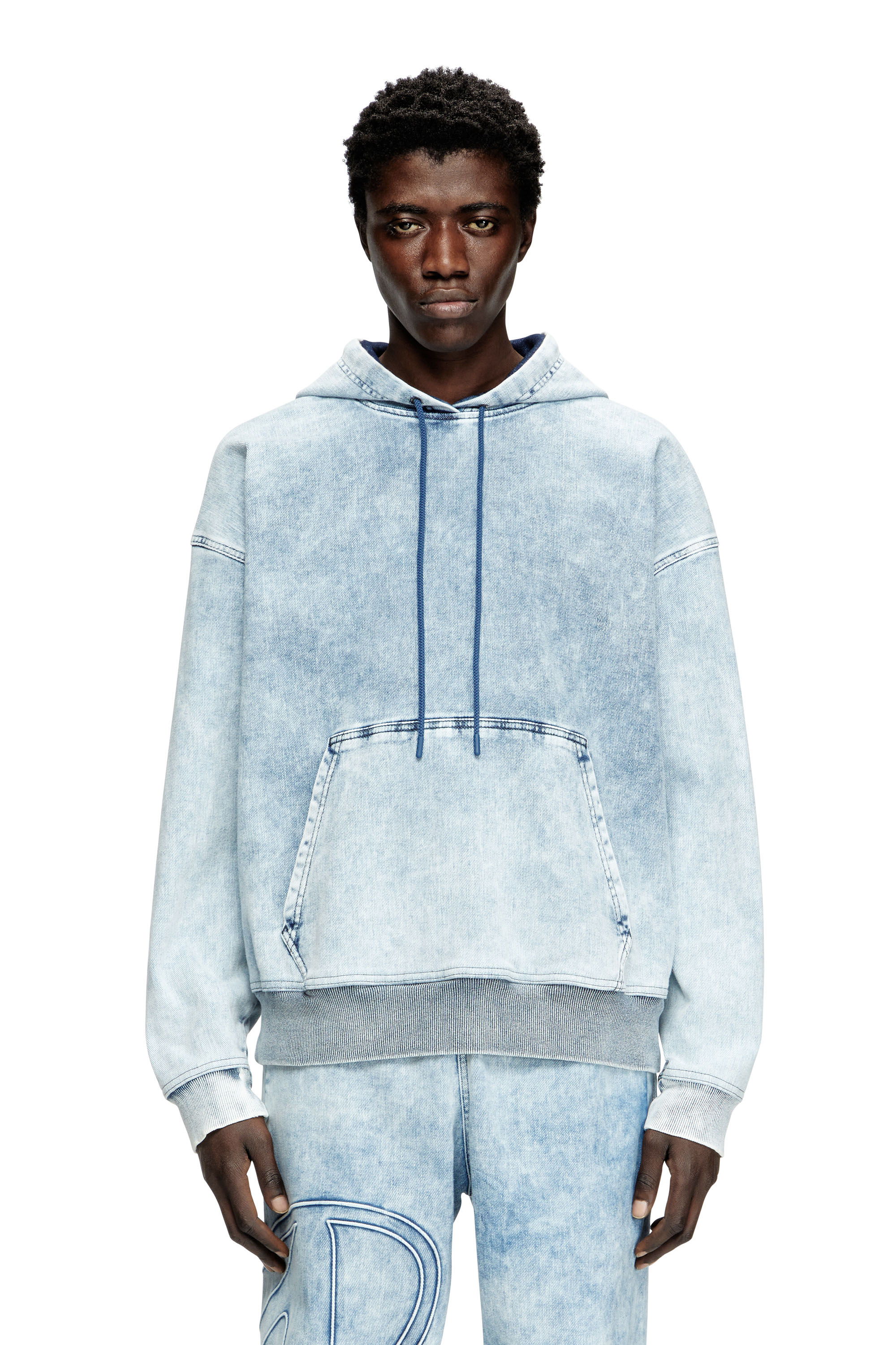 Diesel - D-REBBIT-S-TRACK, Sweatshirt à capuche en denim marbré Mixte in Bleu - 1