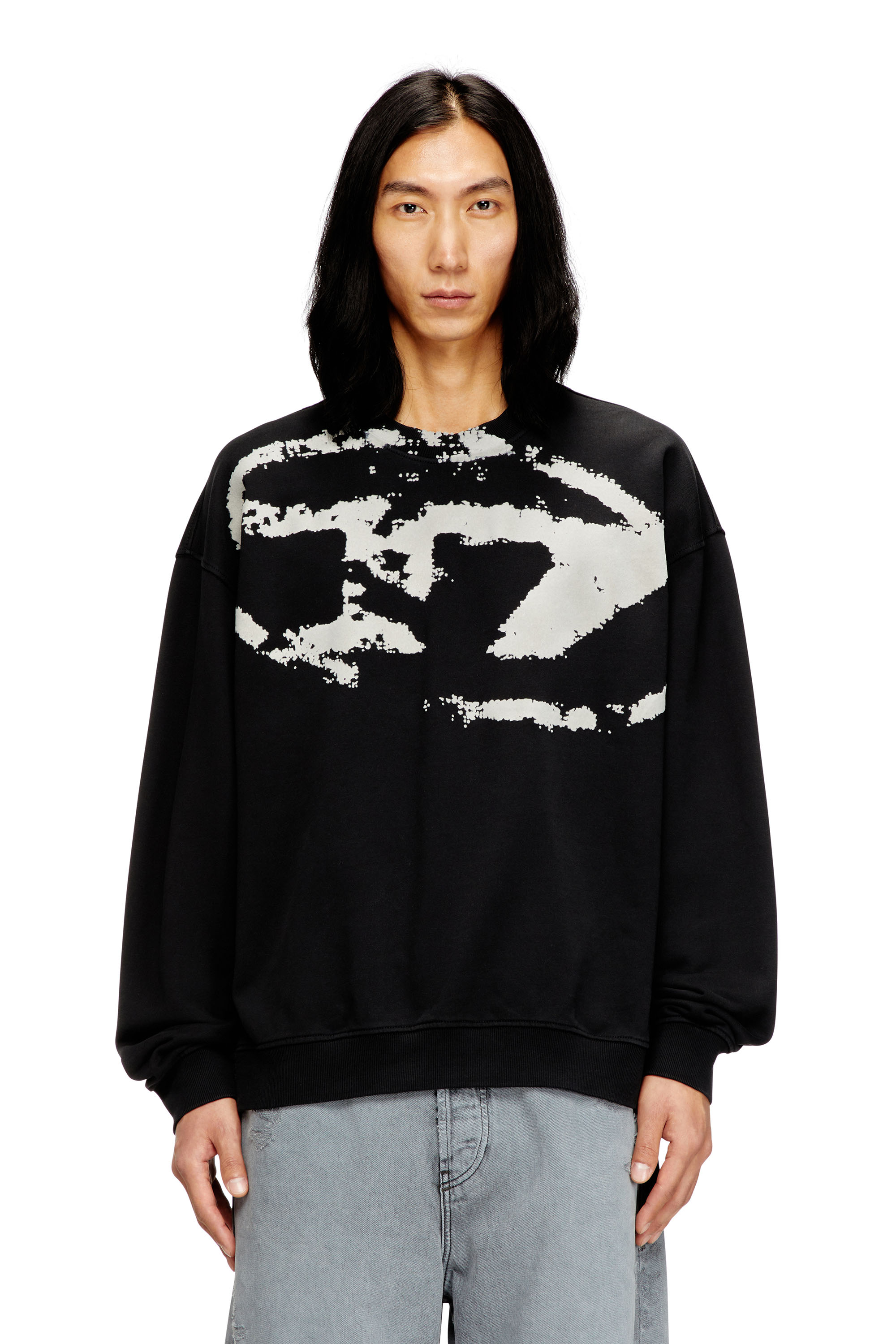 Diesel - S-BOXT-N5, Sweat-shirt avec logo floqué effet vieilli Homme in Noir - 1