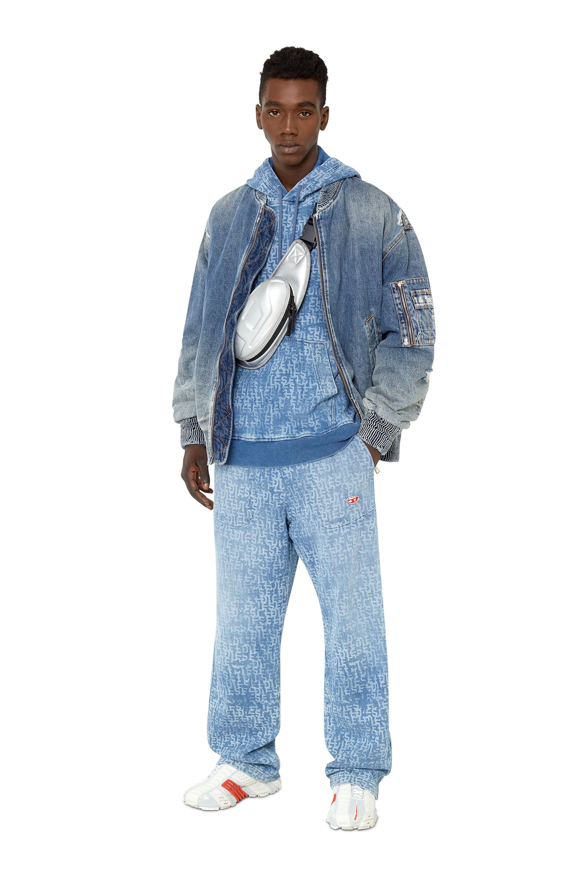 Diesel - D-UM-RIB TRACK DENIM HOODIE, Bleu Clair - Image 2