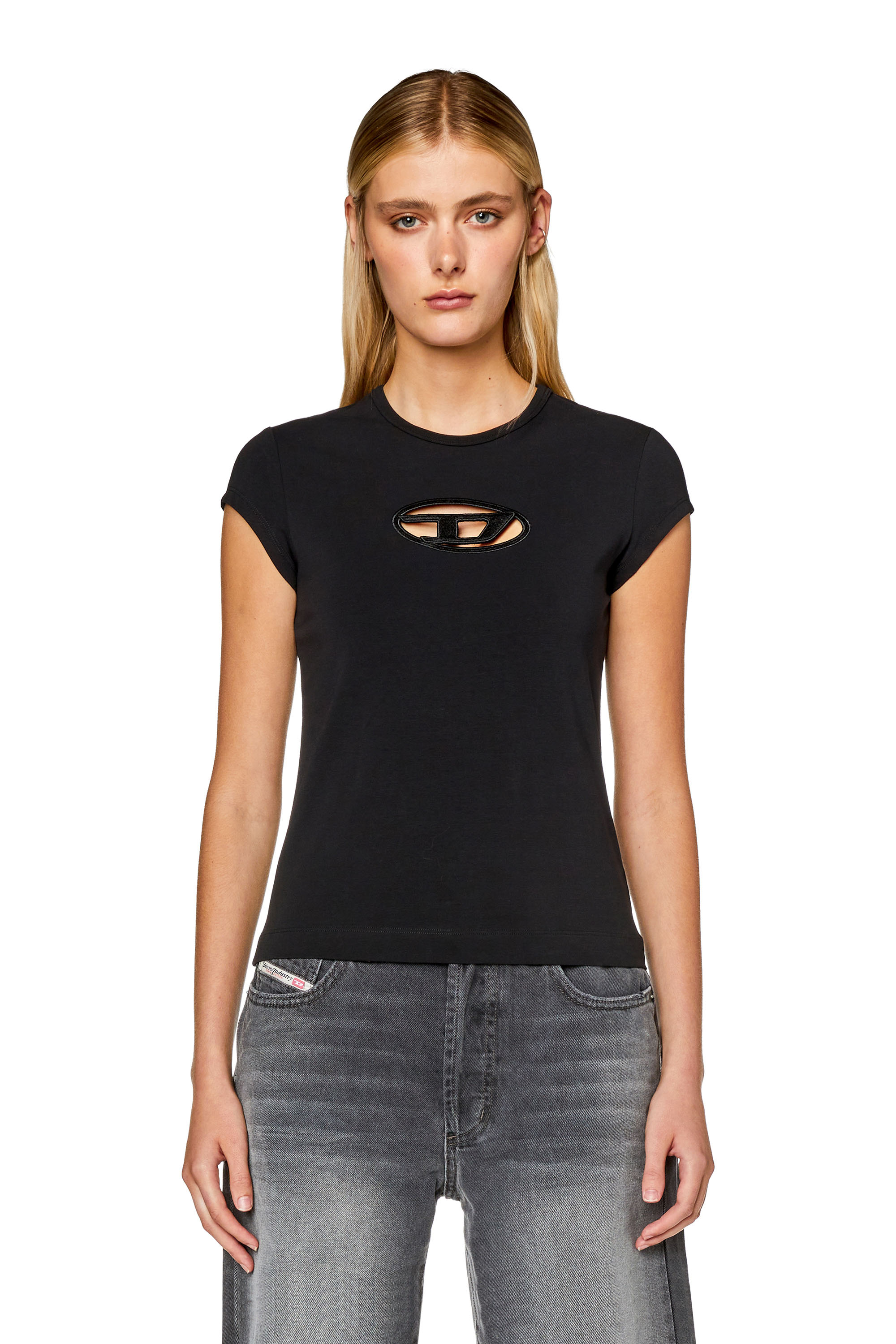 Diesel - T-ANGIE, T-shirt avec logo peek-a-boo Femme in Noir - 5