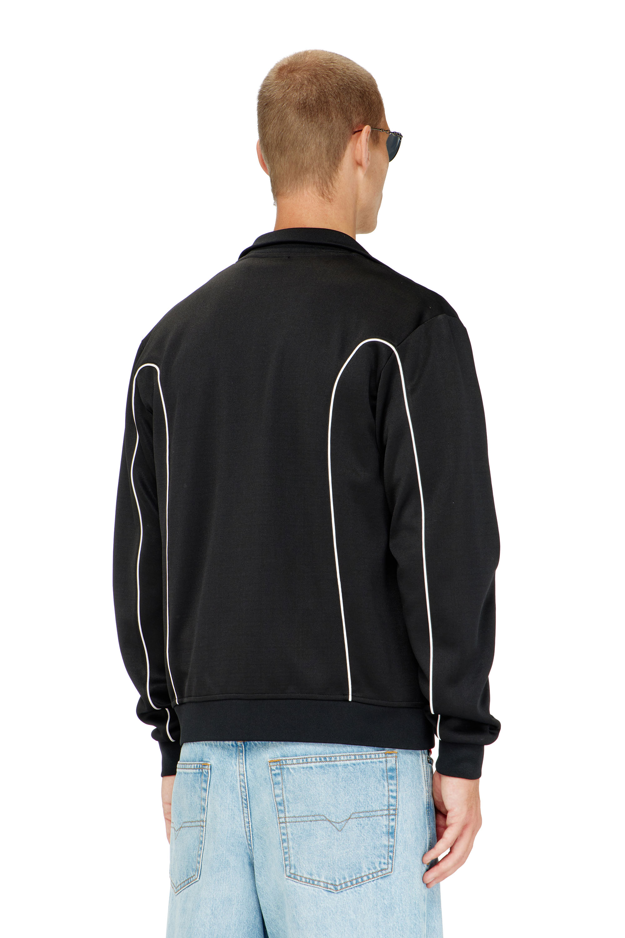 Diesel - S-LOCKING-DO, Veste de surv&ecirc;tement en tissu molletonn&eacute; avec passepoil contrastant Homme in Noir - 4