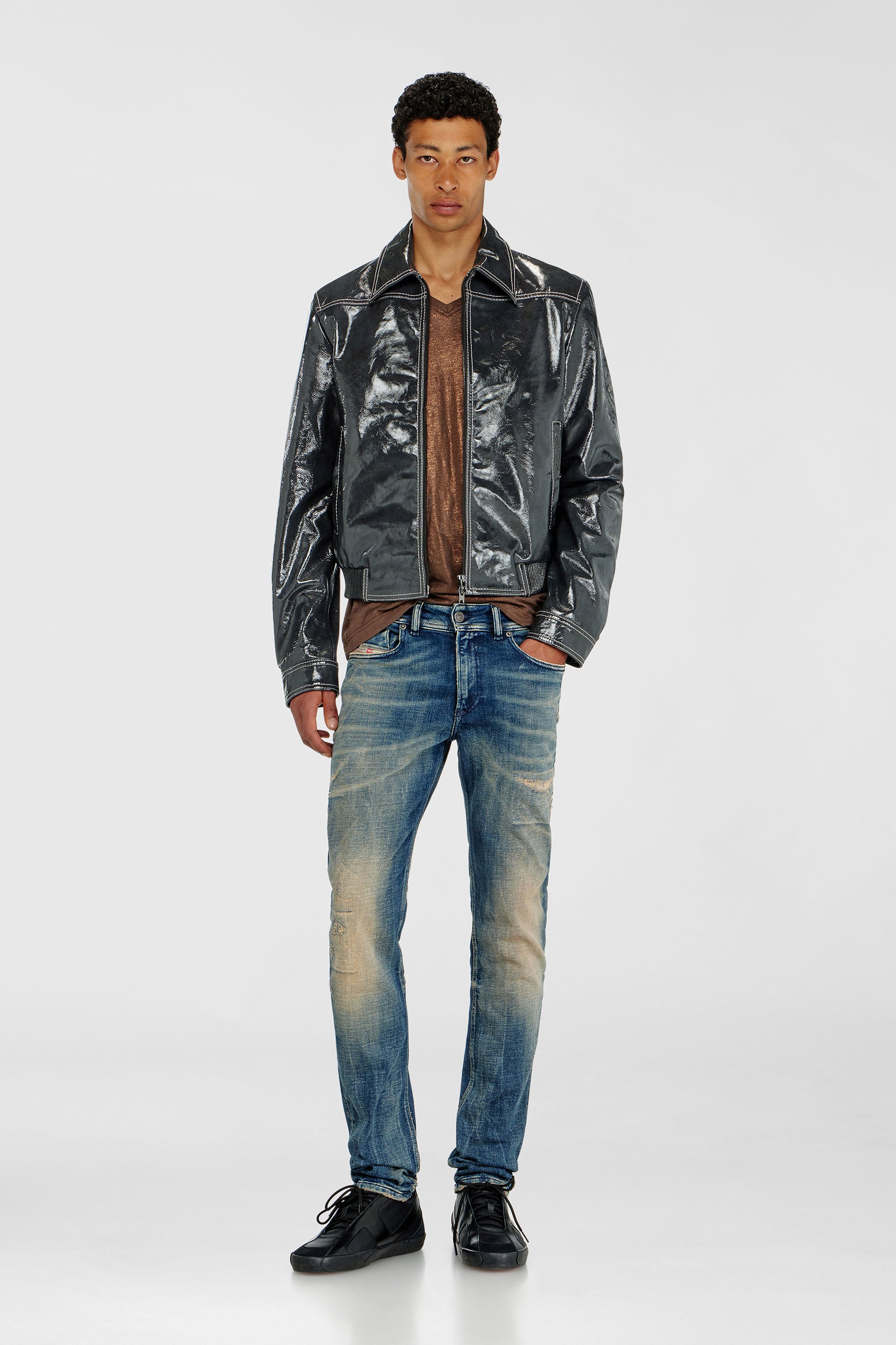 Diesel - L-ADDI, Veste en cuir verni Homme in Gris - 2