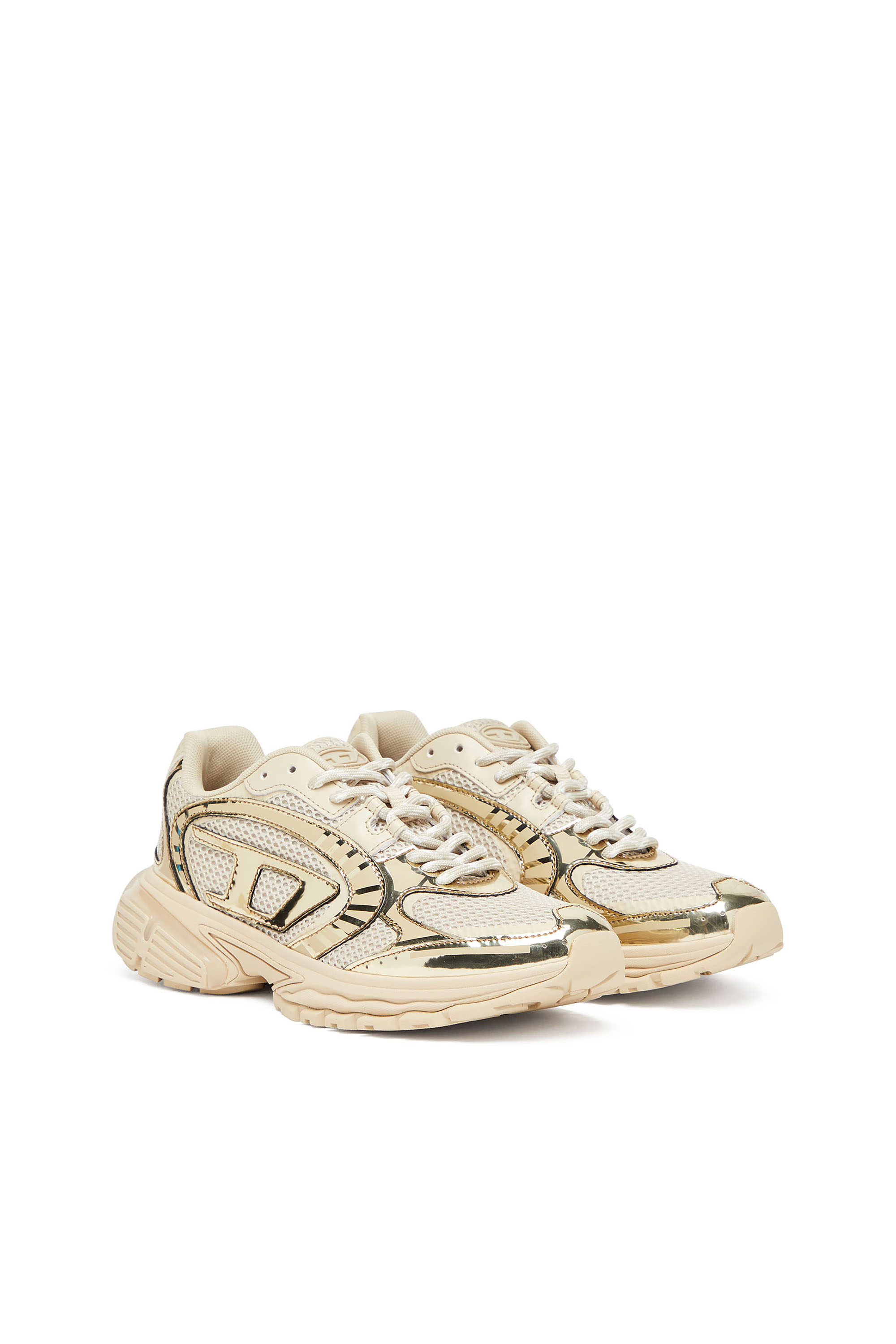 Diesel - S-PRO-V-DENSE LOW W, S-Pro-V-Dense-Sneakers en mesh métallisé avec logo Oval D Femme in Beige - 2