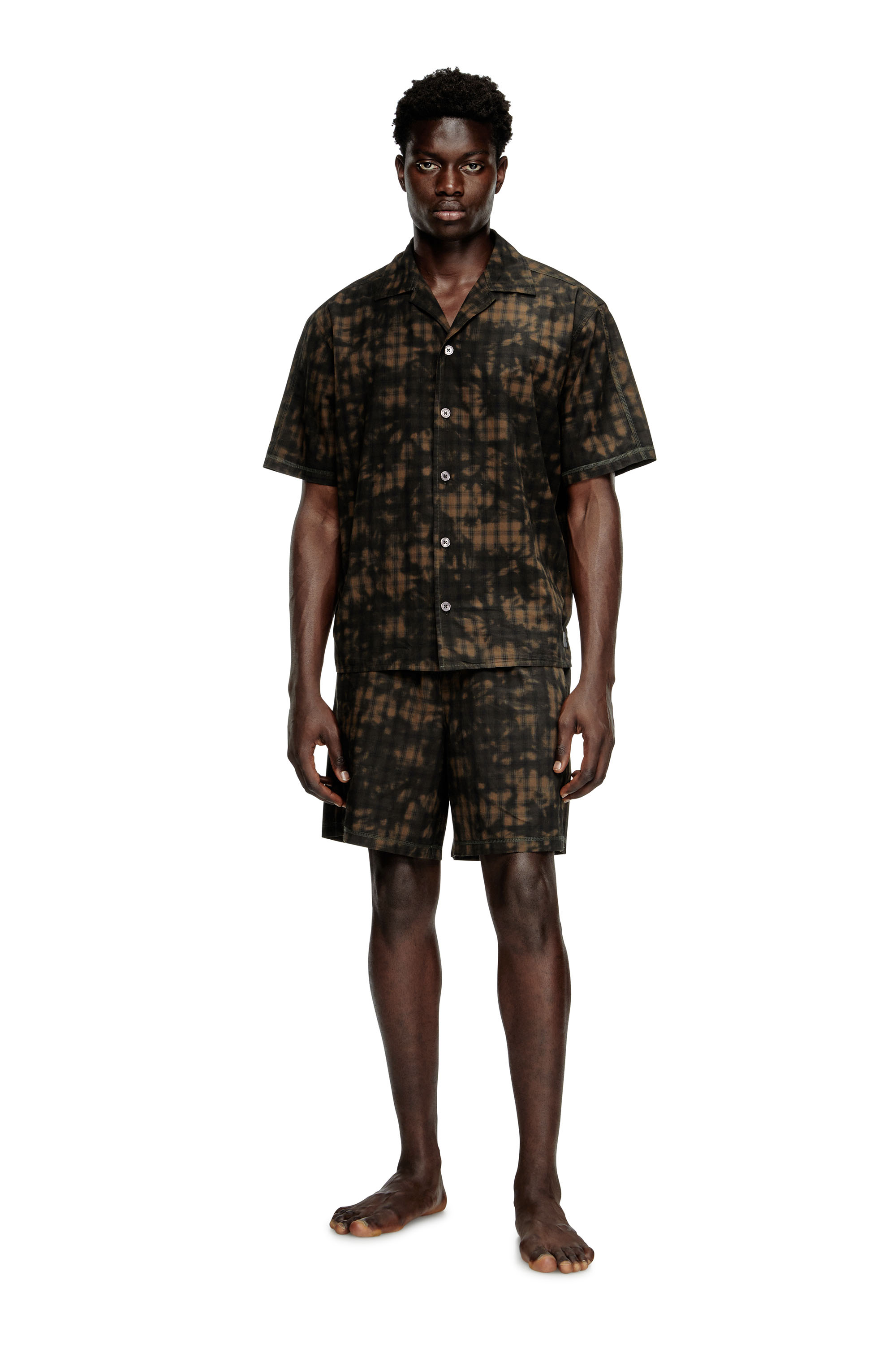 Diesel - SET-HORIEN-UTLT, Pyjama court en coton à carreaux imprimé nuageux Homme in Vert - 2