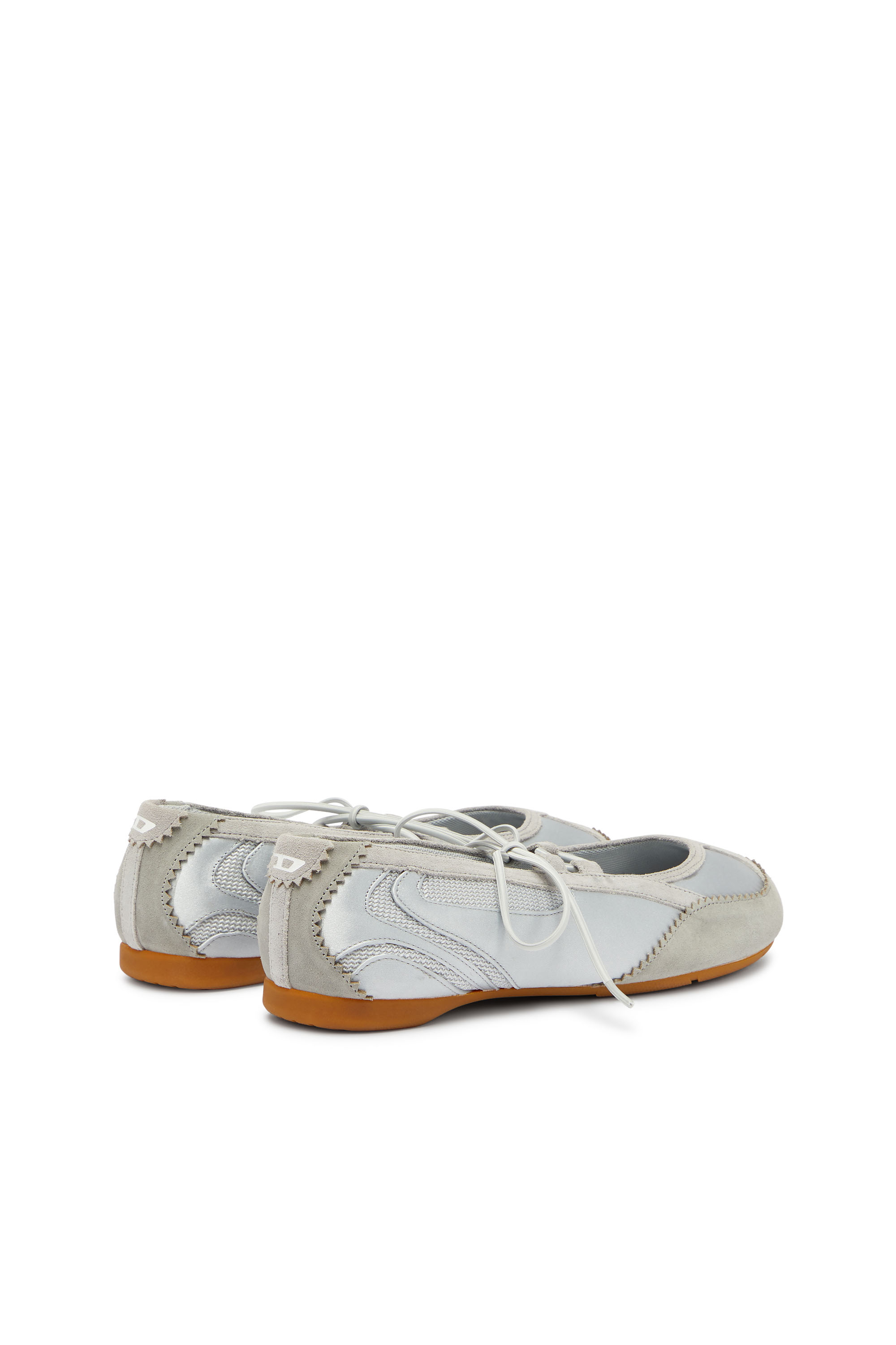 Diesel - D-MILE BALLERINA LACE UP II W, Woman's D-Mile - Ballerina flats in leather and mesh in Light Grey - 3