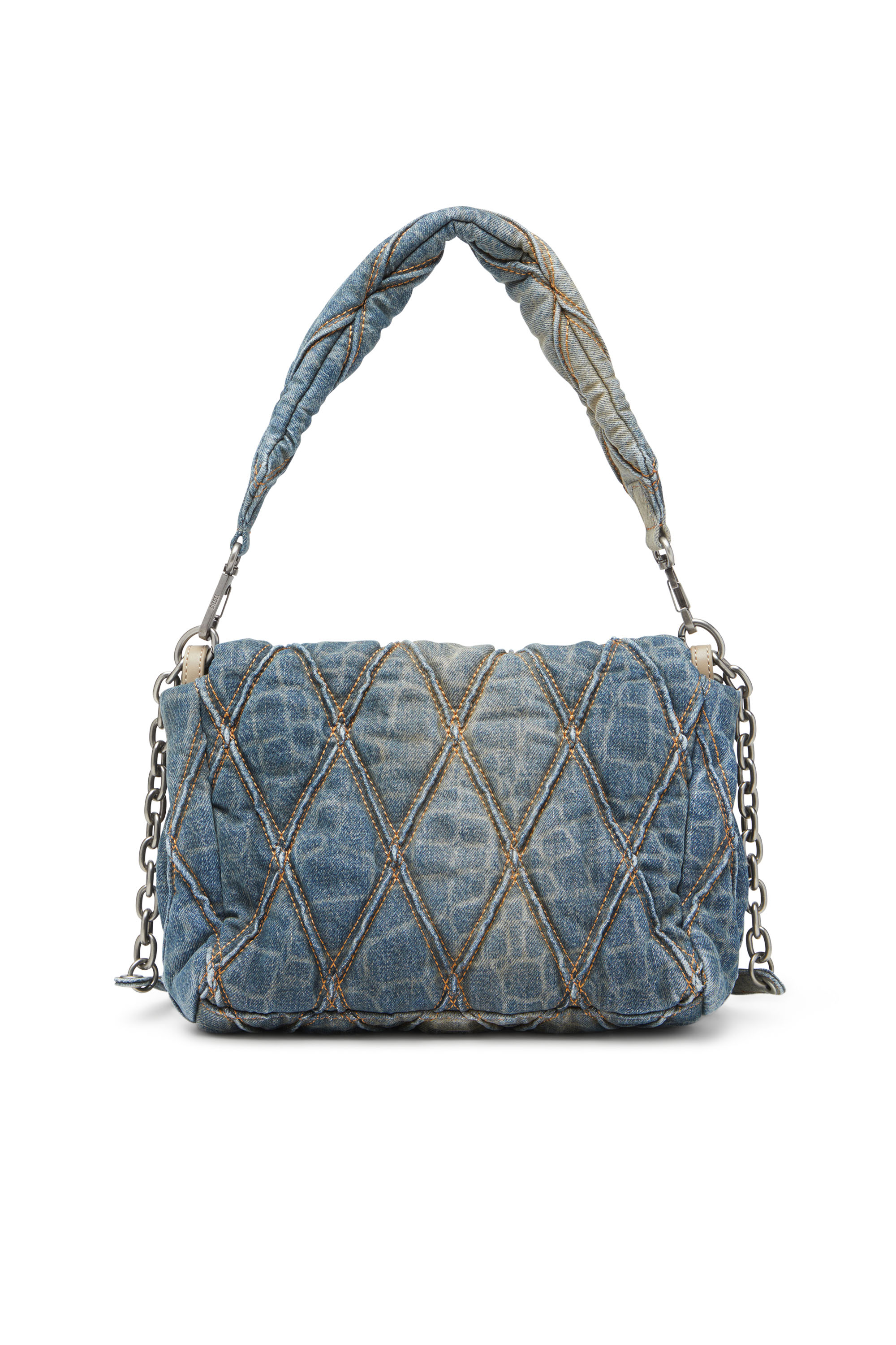 Diesel - CNY CHARM-D SHOULDER M, Sac à bandoulière en denim matelassé avec imprimé serpent Femme in Bleu - 2