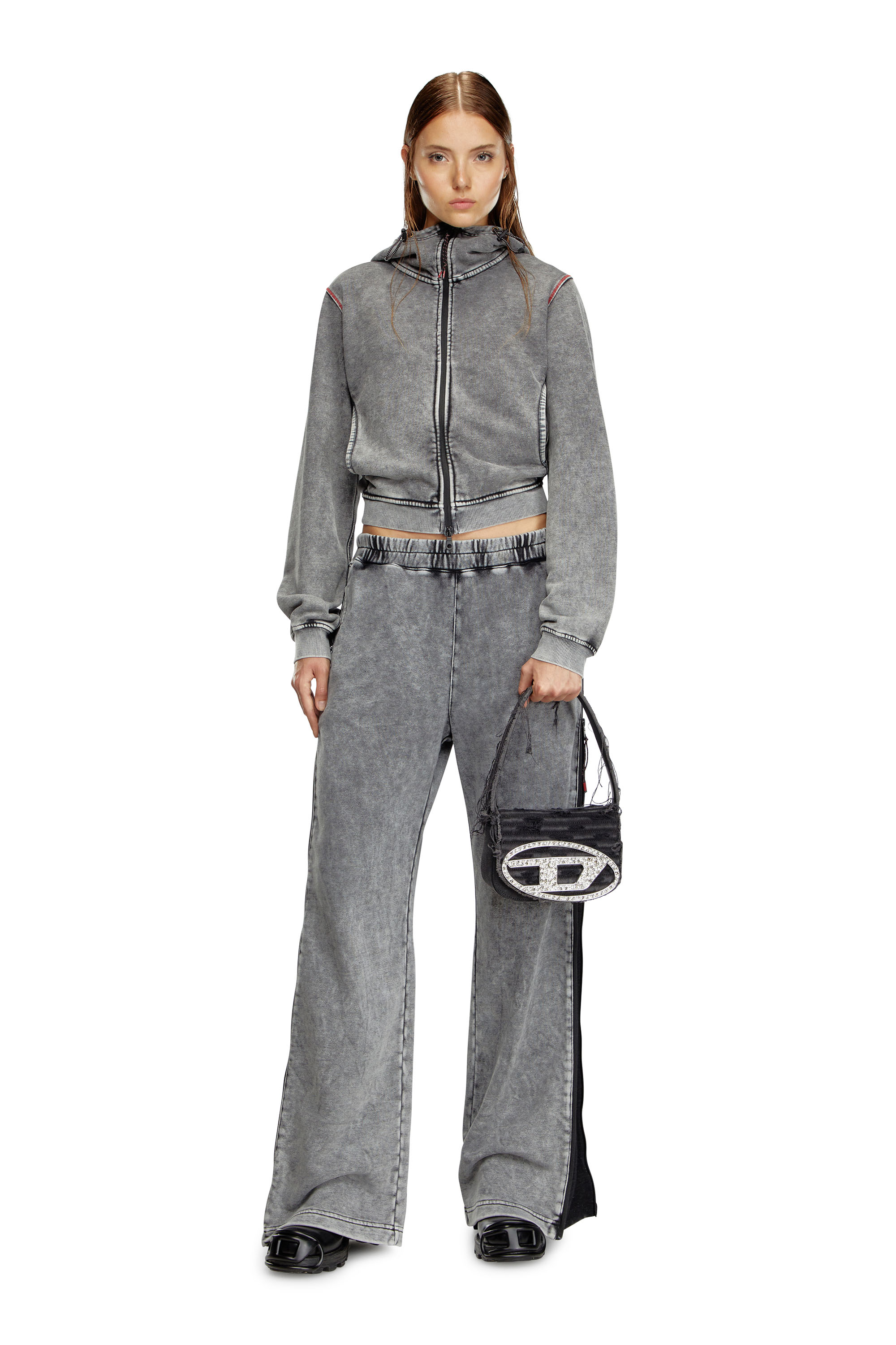 Diesel - 1DR, 1DR-Sac à bandoulière emblématique en toile et cuir Femme in Noir - 6