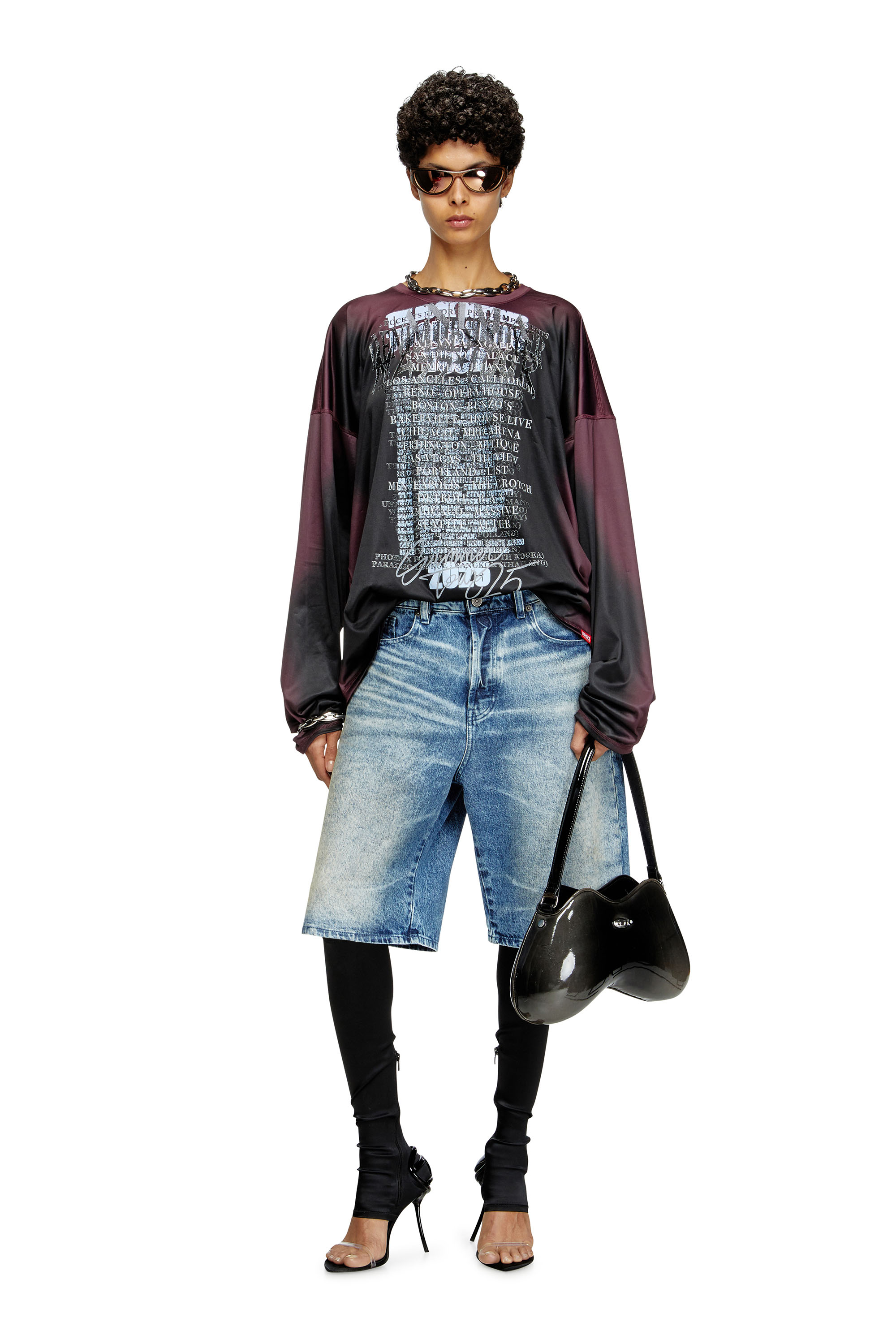 Diesel - T-OLAVI-AA, T-shirt en jersey technique à manches longues avec imprimé paroles Mixte in Polychrome - 7