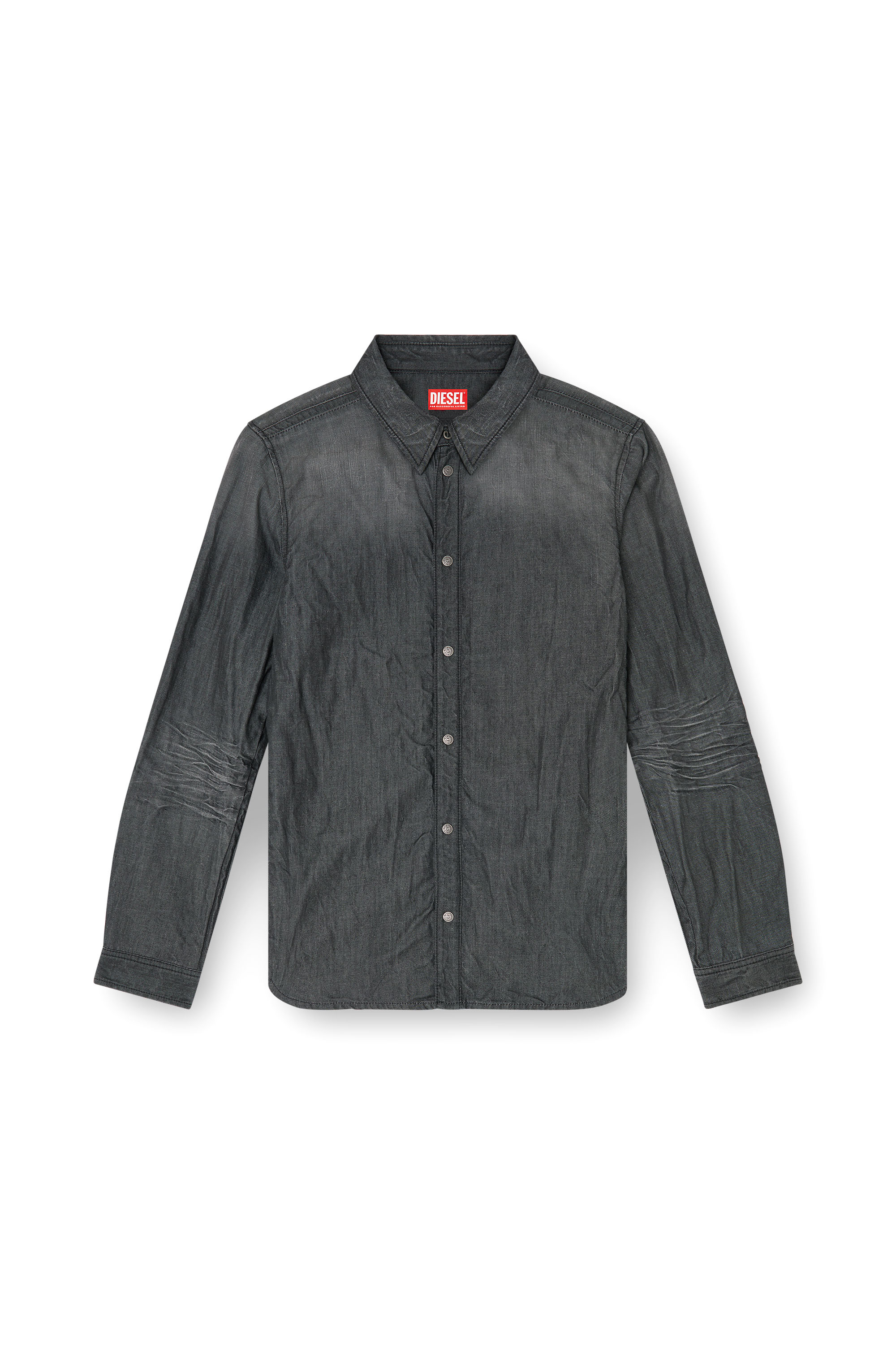 Diesel - D-SYNAR-FSJ2, Chemise en denim froiss&eacute; Homme in Noir - 4