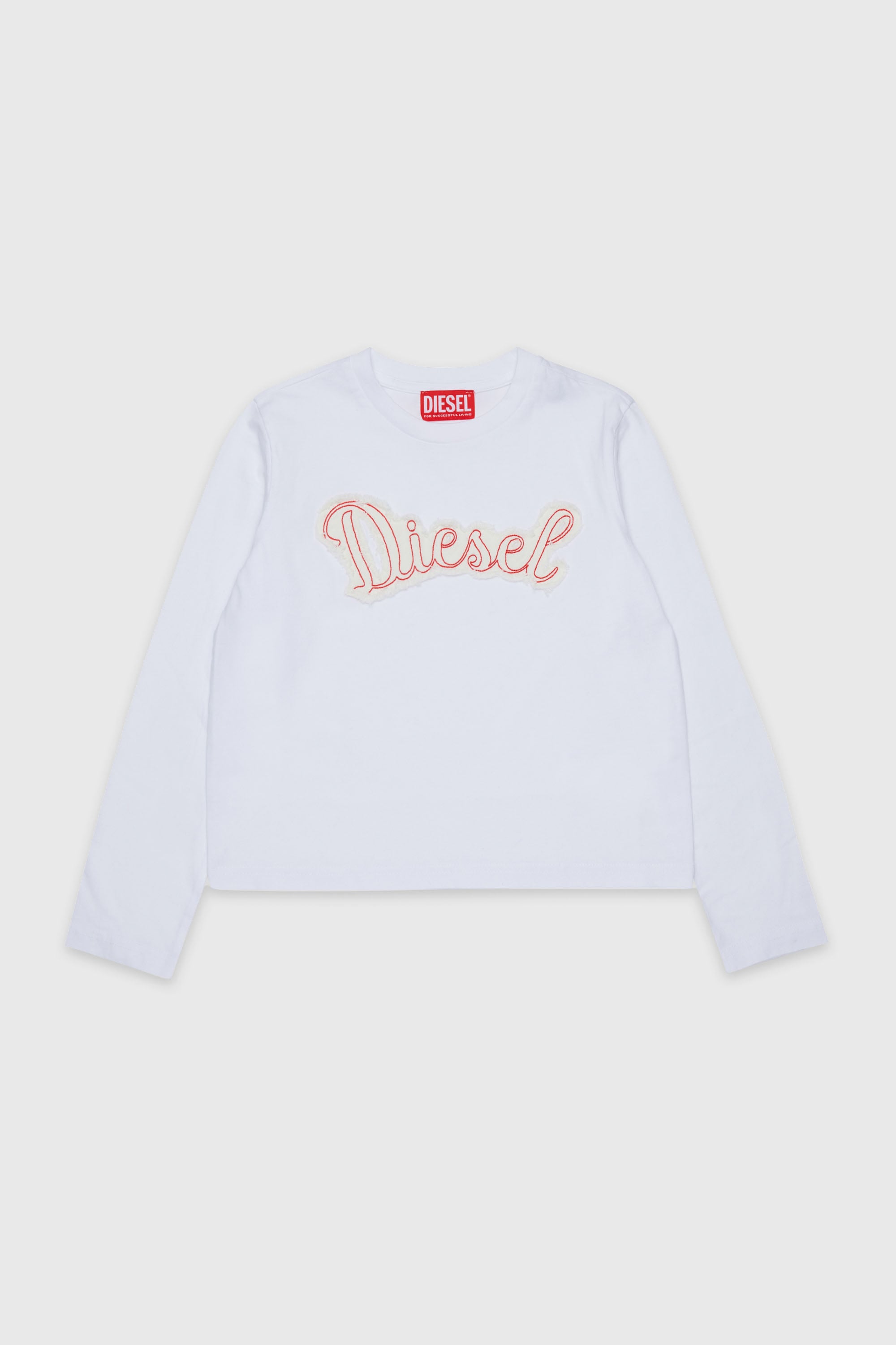 Diesel - TLIBBY, T-shirt &agrave; manches longues avec patch logo effiloch&eacute; Femme in Blanc - 1