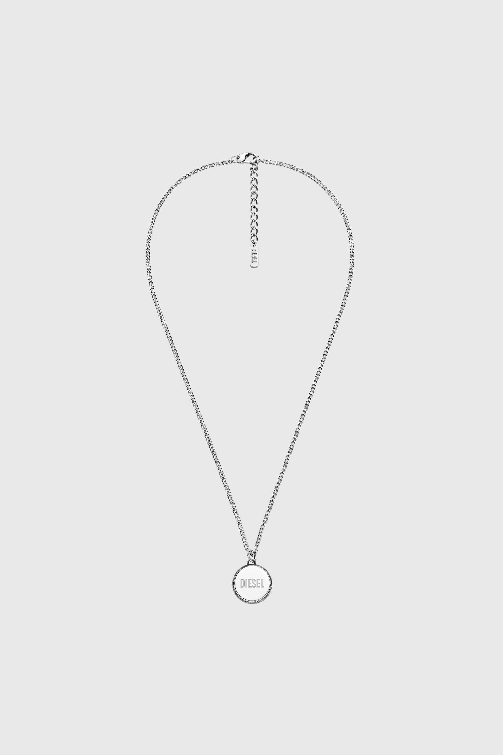 Diesel - DX1738040, Collier en acier inoxydable avec pendentif &agrave; texture denim Mixte in Gris argent&eacute; - 1