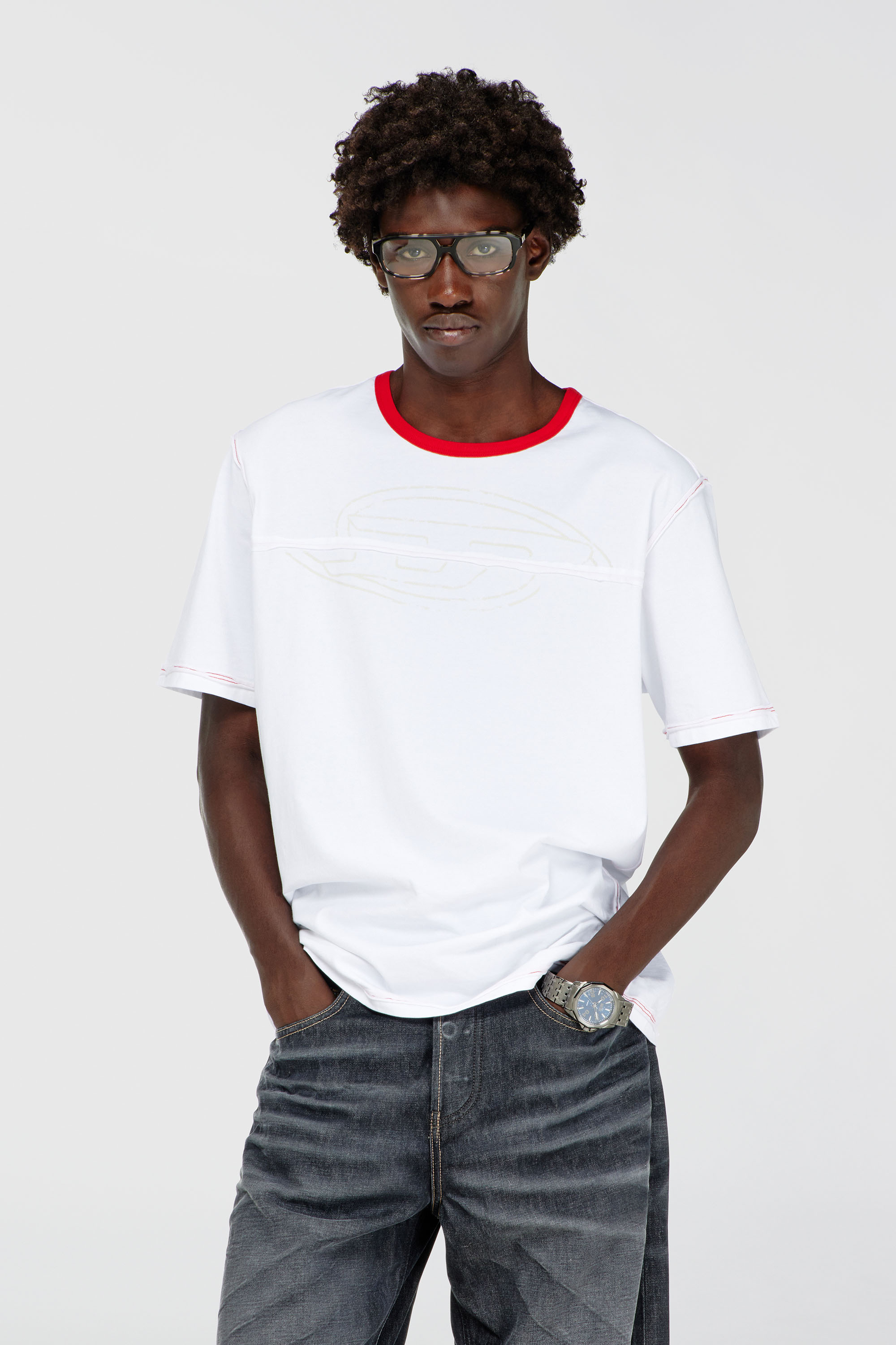 Diesel - T-ADJUST-CUT-OD, T-shirt avec Oval D sectionn&eacute; Homme in Blanc - 1