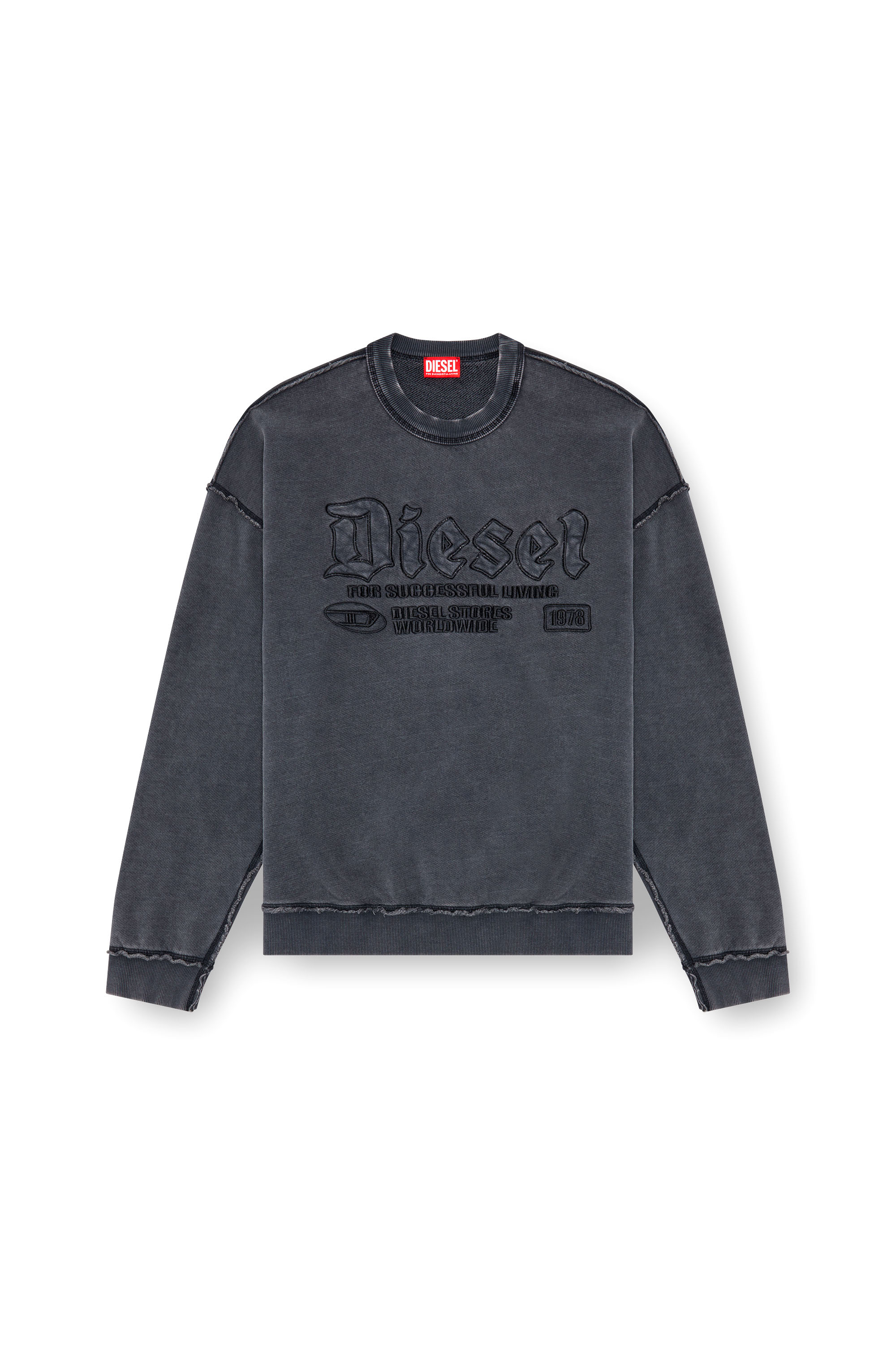 Diesel - S-BOXT-RAW, Sweat-shirt avec logo brodé Homme in Noir - 2
