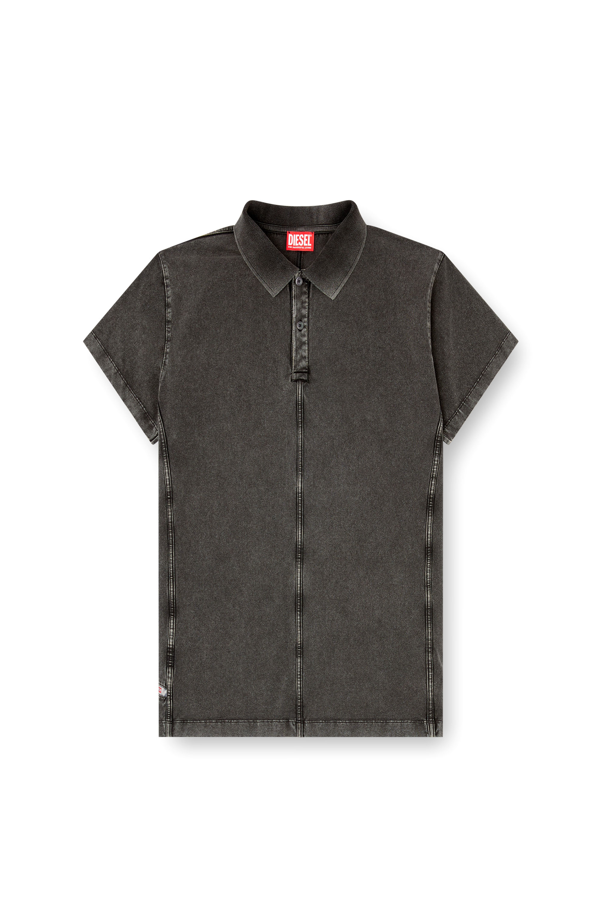 Diesel - T-NOMELY, Polo en jersey effet denim Homme in Noir - 3