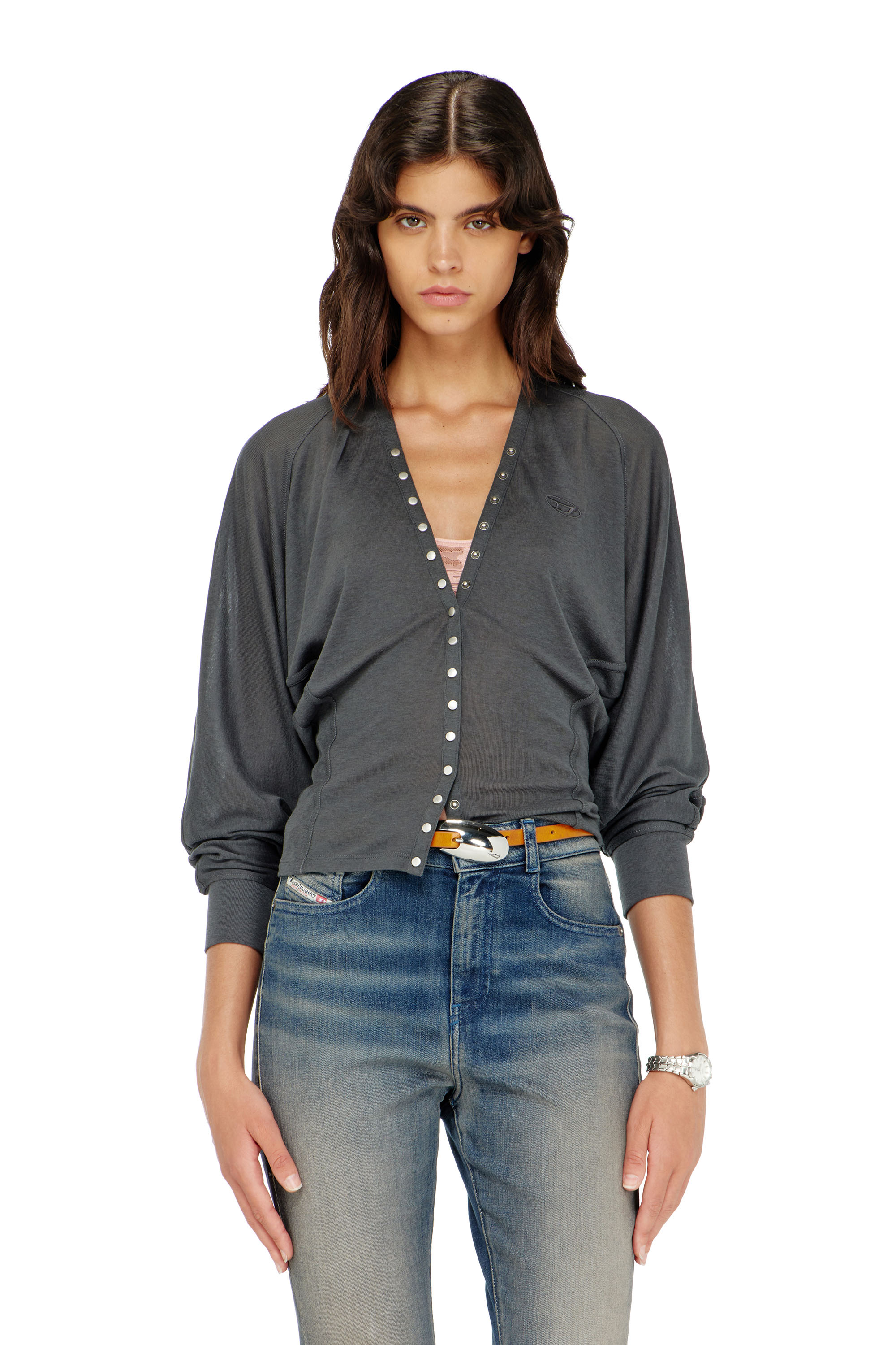 Diesel - T-ISERINA, Top cardigan en m&eacute;lange Tencel &agrave; manches chauve-souris Femme in ToBeDefined - 3