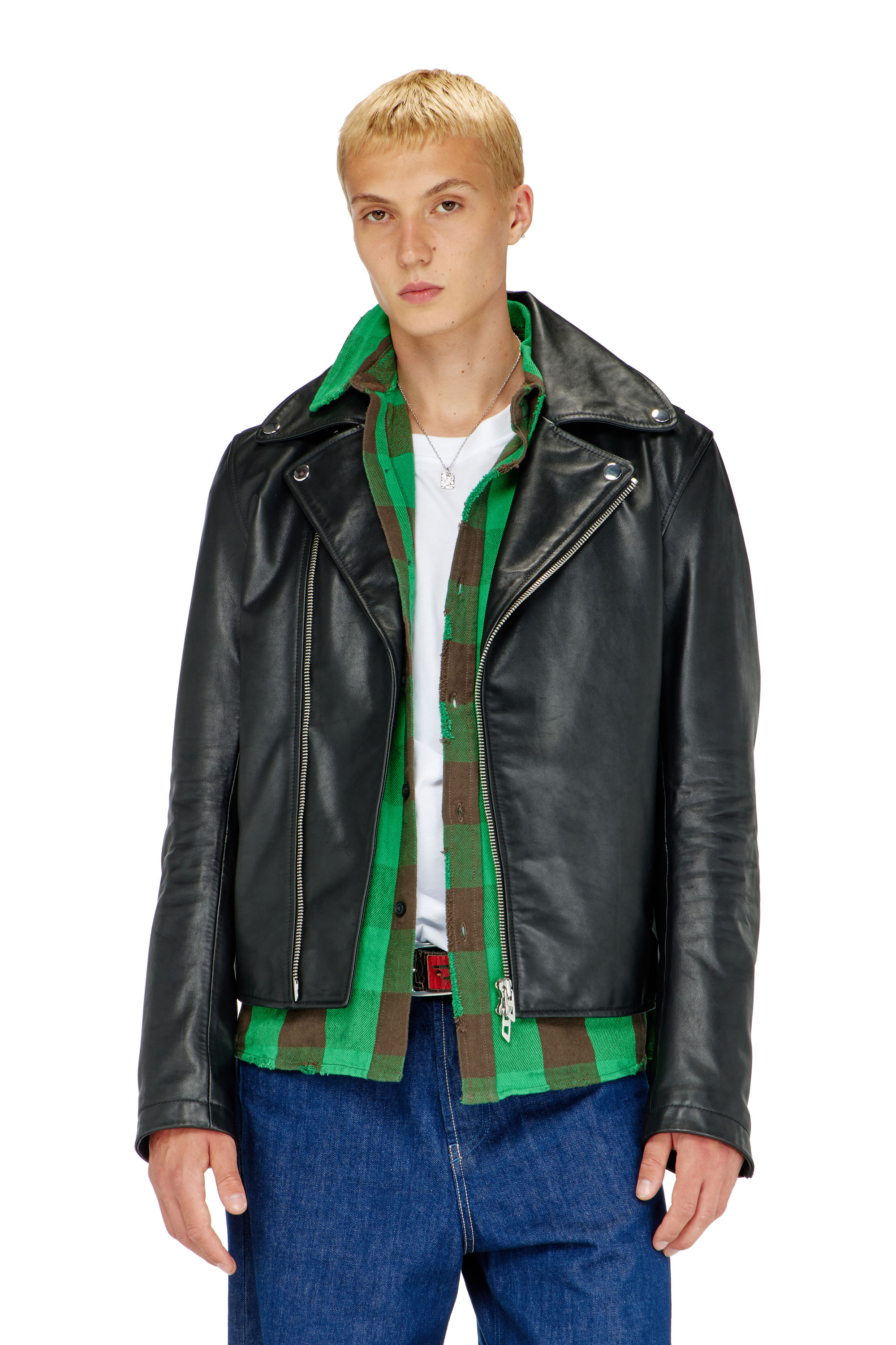 Diesel - L-EO-WRD, Veste de motard en cuir cir&eacute; Homme in Noir - 1