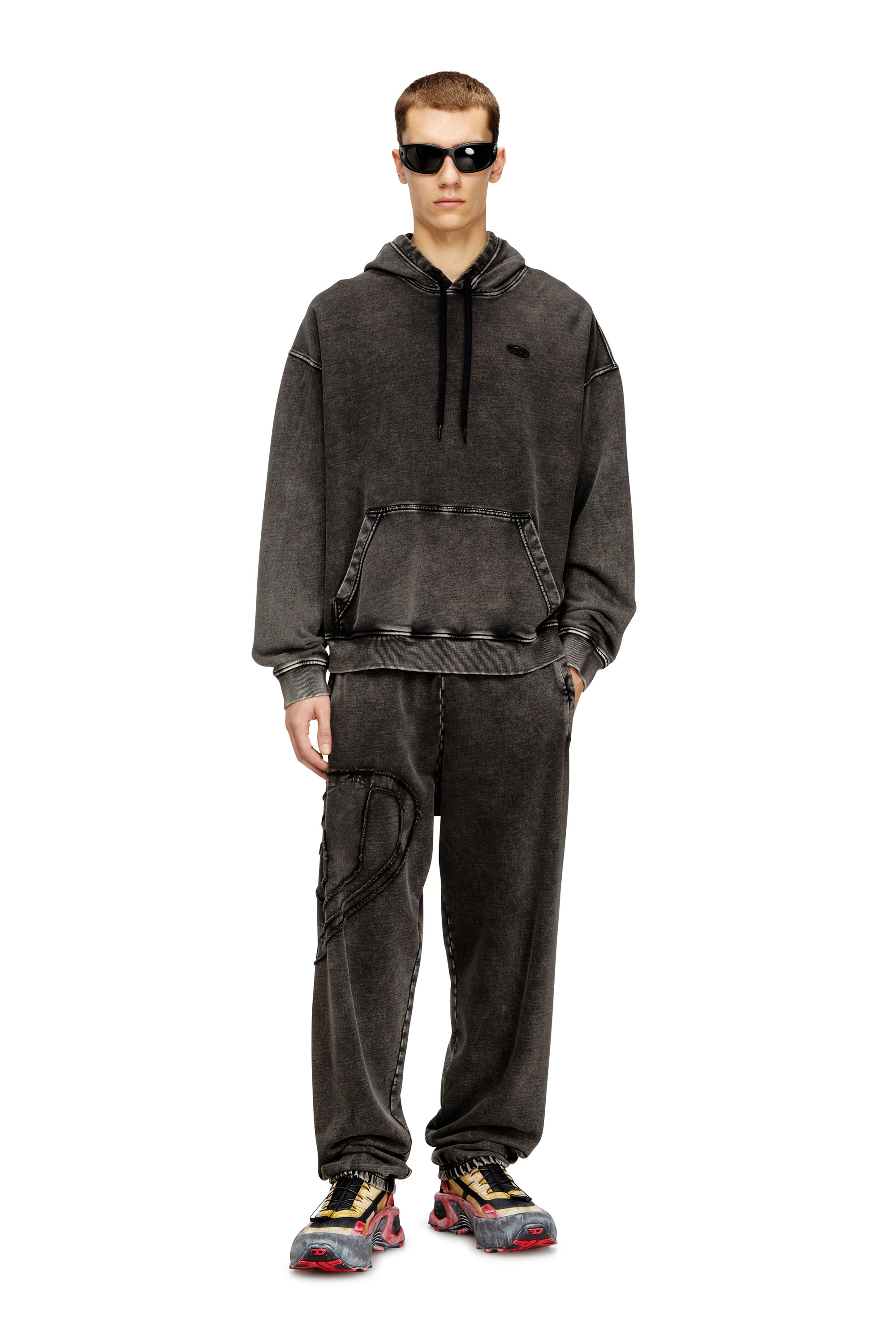 Diesel - S-BOXT-HOOD-DEN, Sweat à dos patchwork coupé brut Homme in Gris - 2