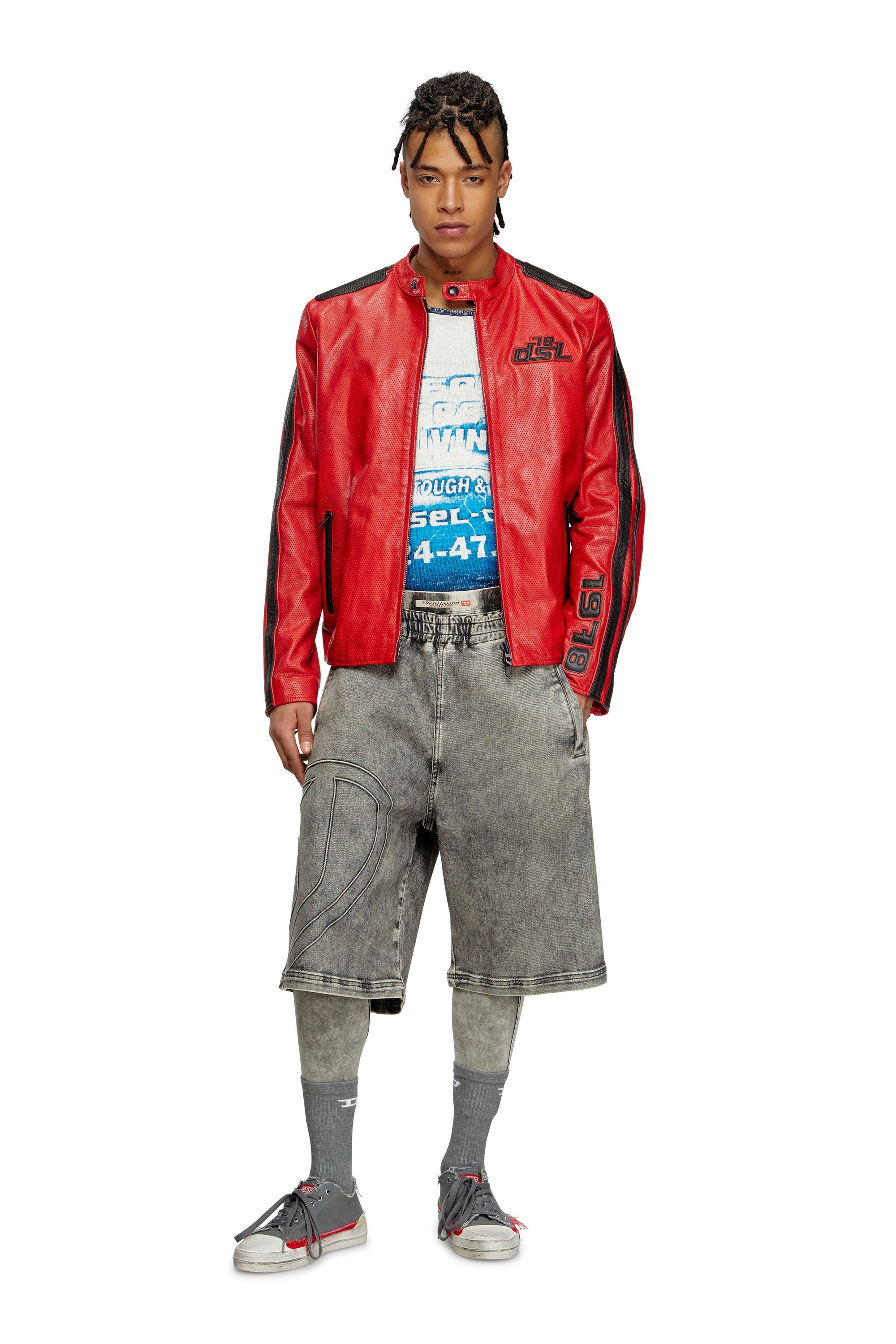 Diesel - L-POP, Veste de motard en cuir perforé Mixte in Rouge - 2